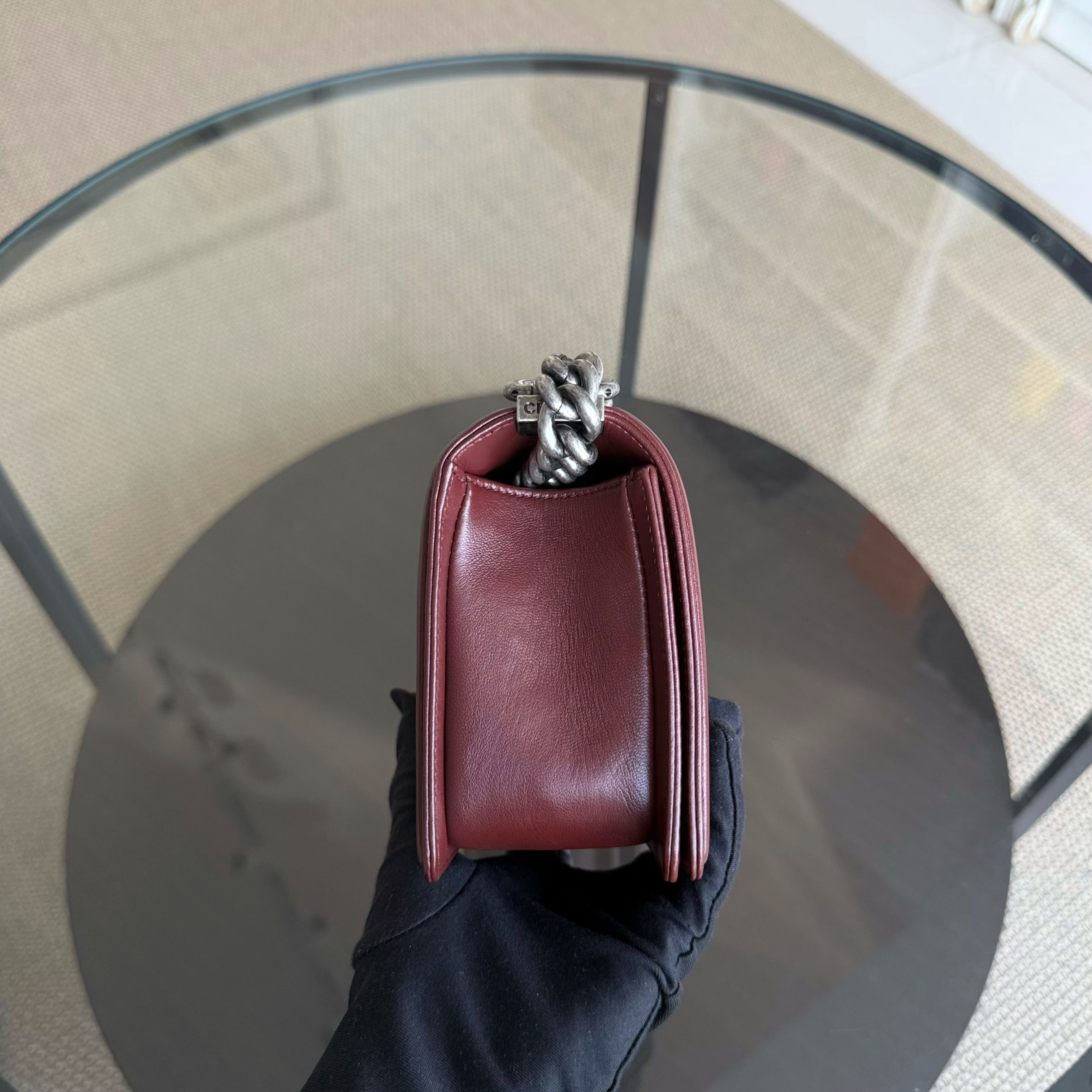 Chanel Boy Small - Quilted Lambskin Burgundy Ruthenium Silver Hardware Series 16