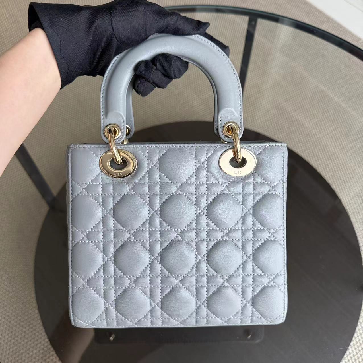 Dior Lady Small Cannage Lambskin Grey Gray Golden Hardware ABC MyABC Shoulder Bag