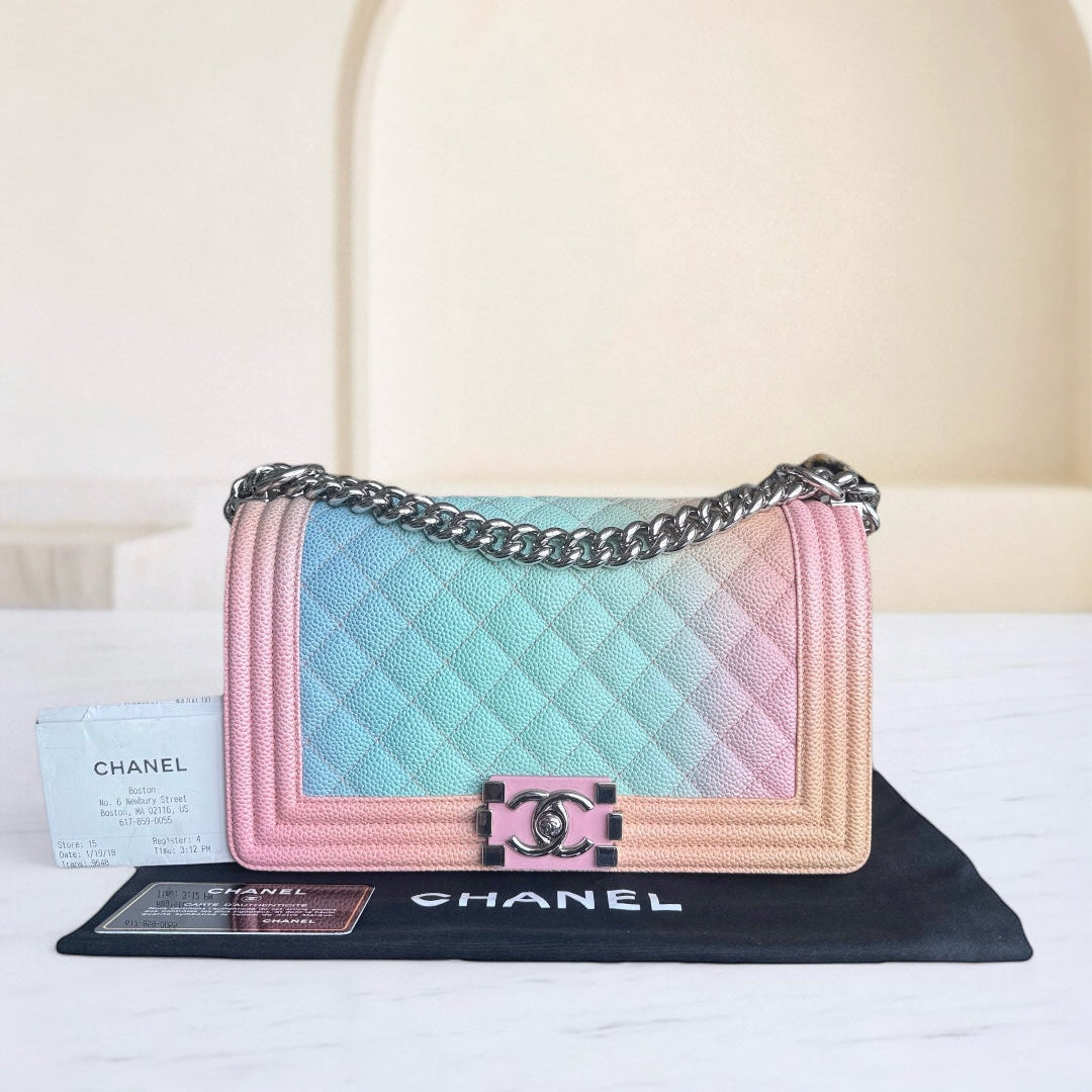 Chanel Boy Medium - Caviar 25CM Quilted Grained Calfskin Rainbow Limited Edition Series 25