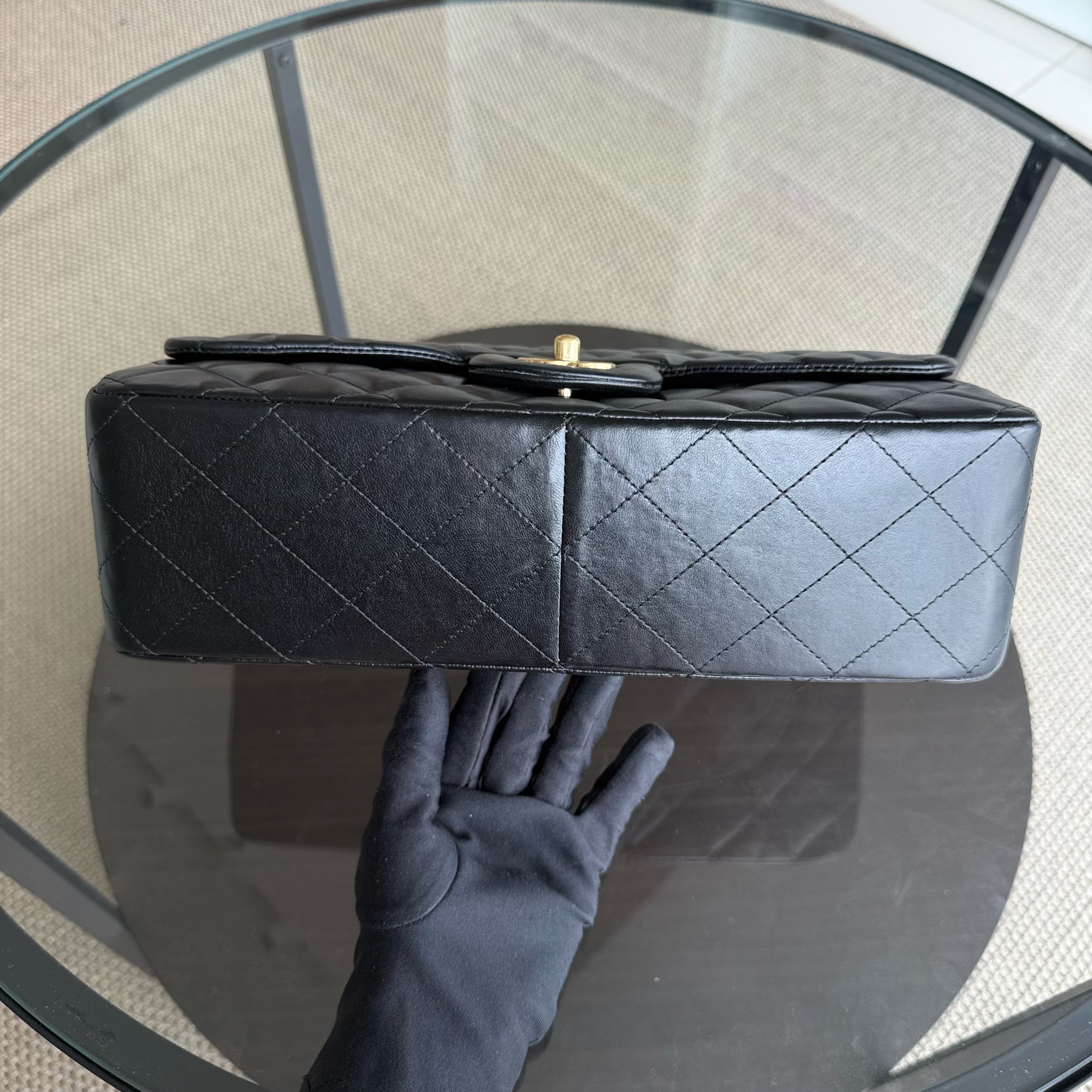 Chanel Classic Flap Jumbo - 30CM Single Flap Quilted Lambskin Black Gold Hardware Series 13