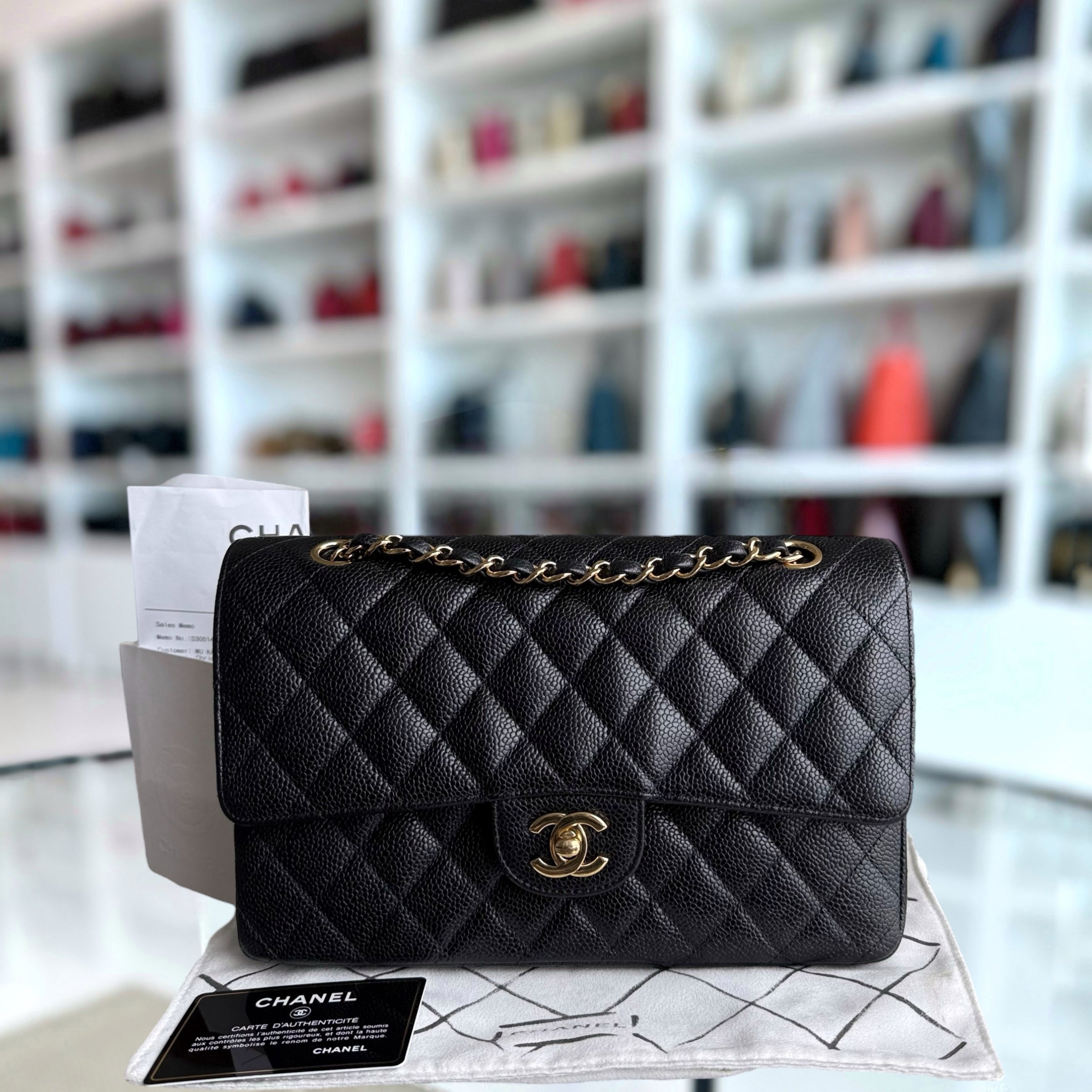 Chanel Classic Flap Medium - Caviar 25CM Quilted Black Gold Hardware Series 19