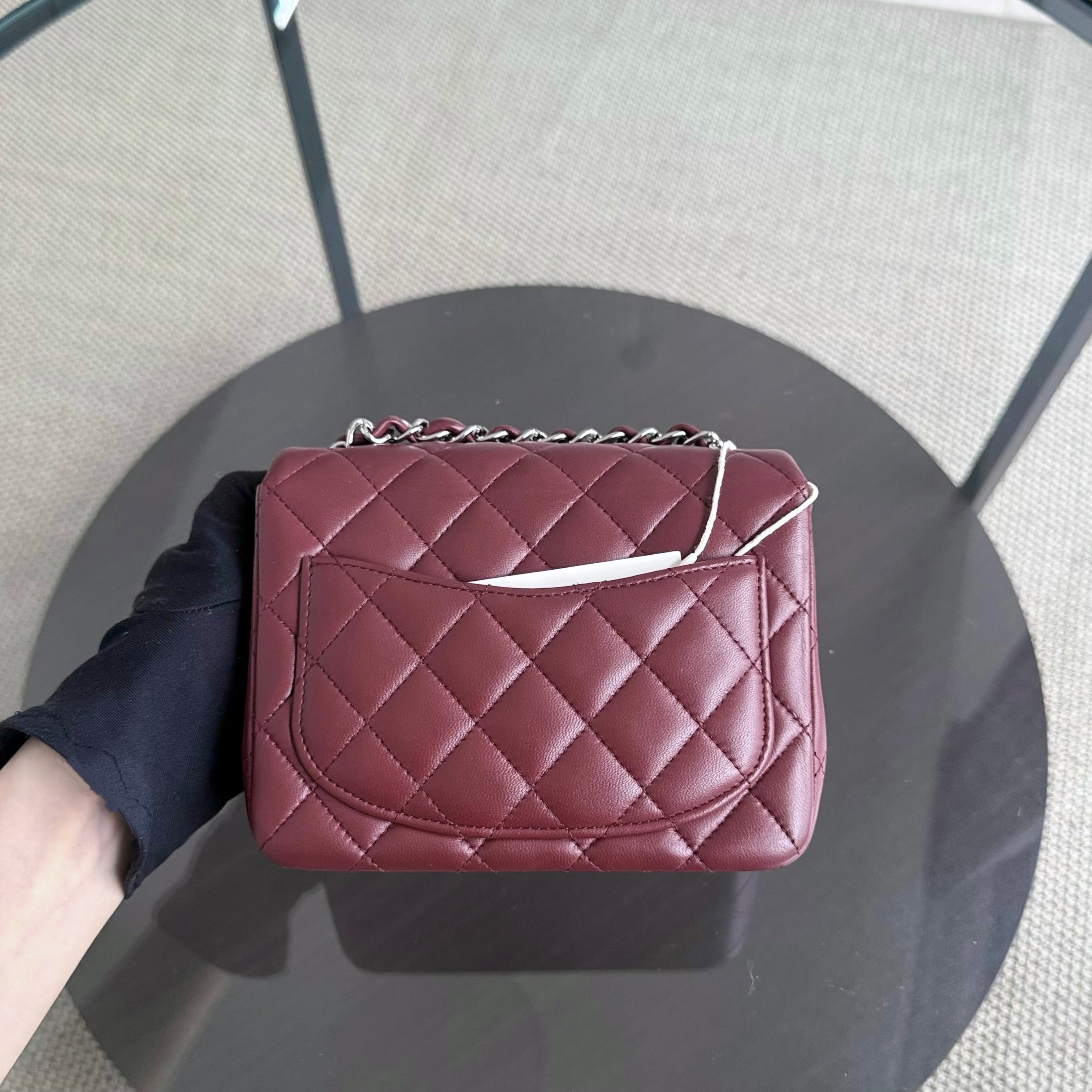 Chanel Classic Flap Mini Square - Lambskin Quilted Burgundy Silver Hardware Series 28