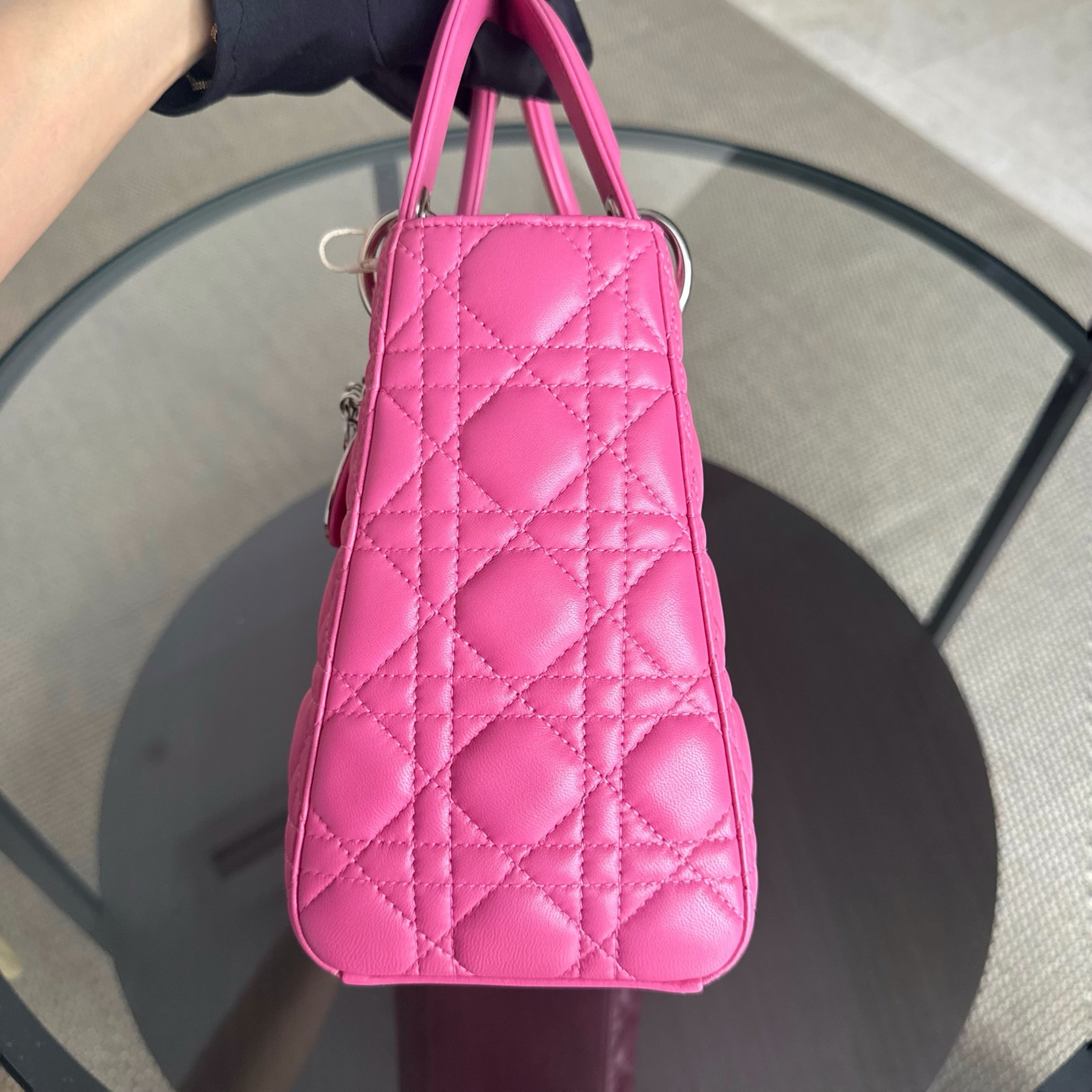 Dior Lady Medium - Cannage Lambskin Barbie Pink Silver Hardware Strap