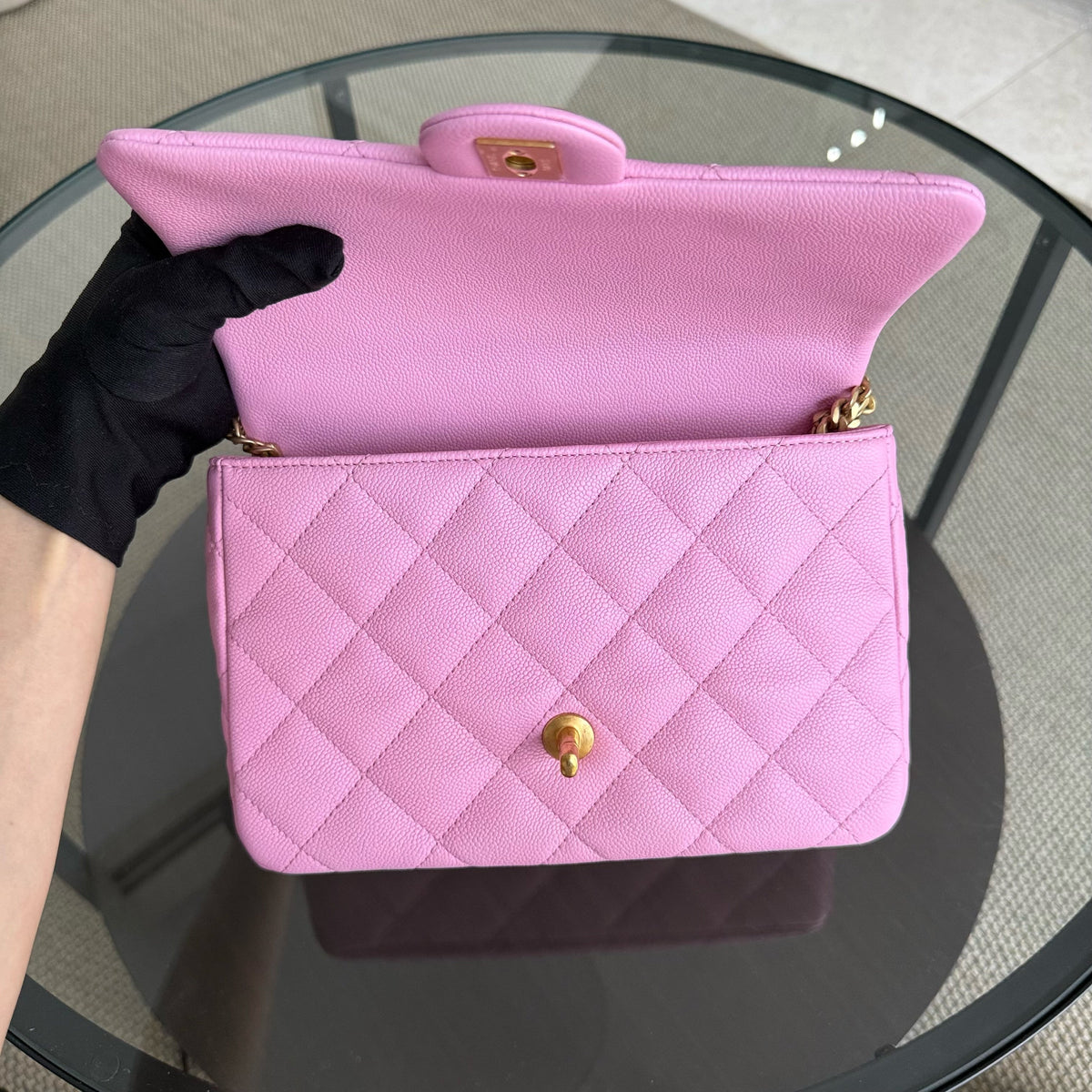 Chanel Flap Medium 24CM Sweetheart 23P Adjustable Chain - Caviar Quilted Barbie Pink Gold Hardware Microchip