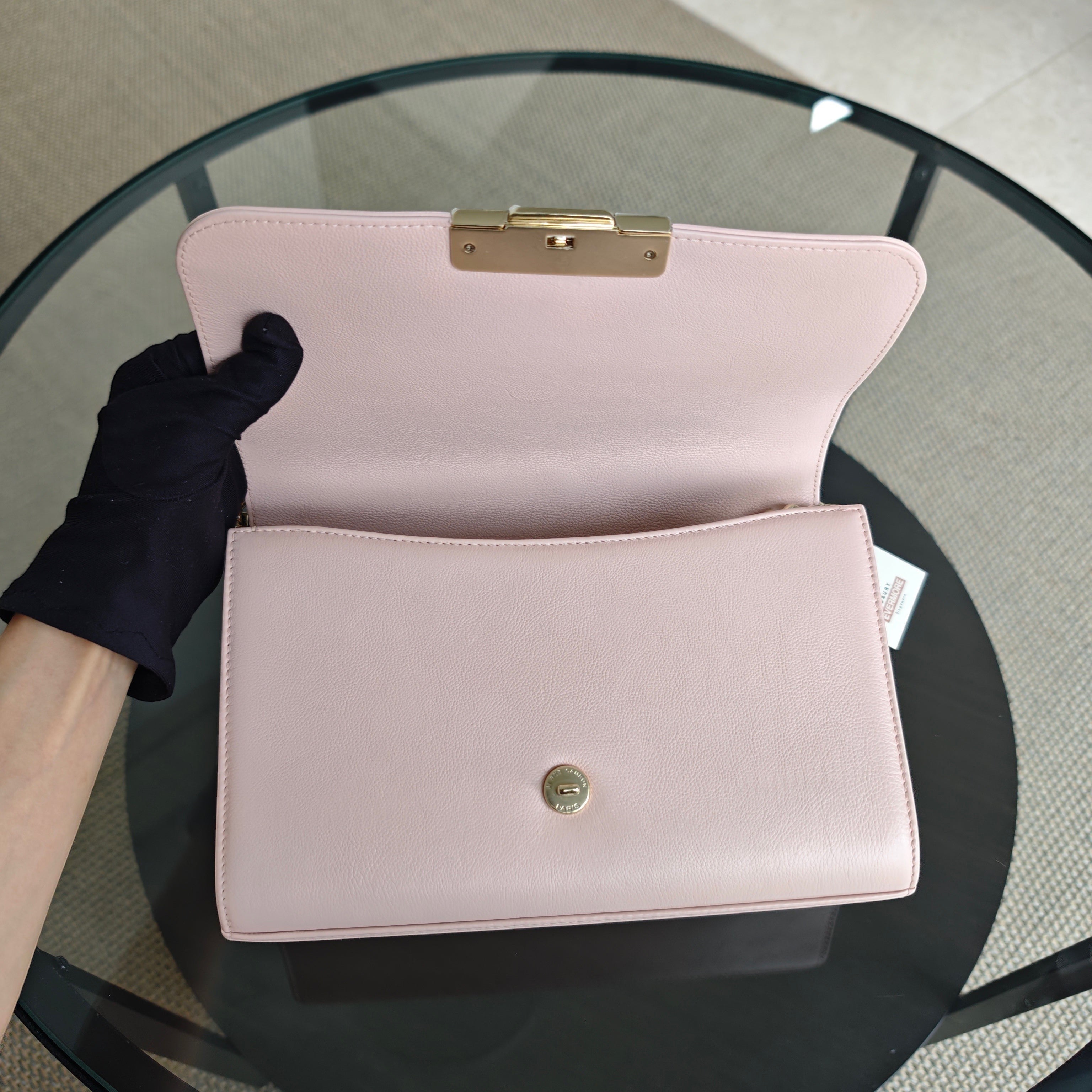 Chanel Label Click Medium - 25CM Quilted Grained Calfskin Light Pink Gold Hardware Series 23