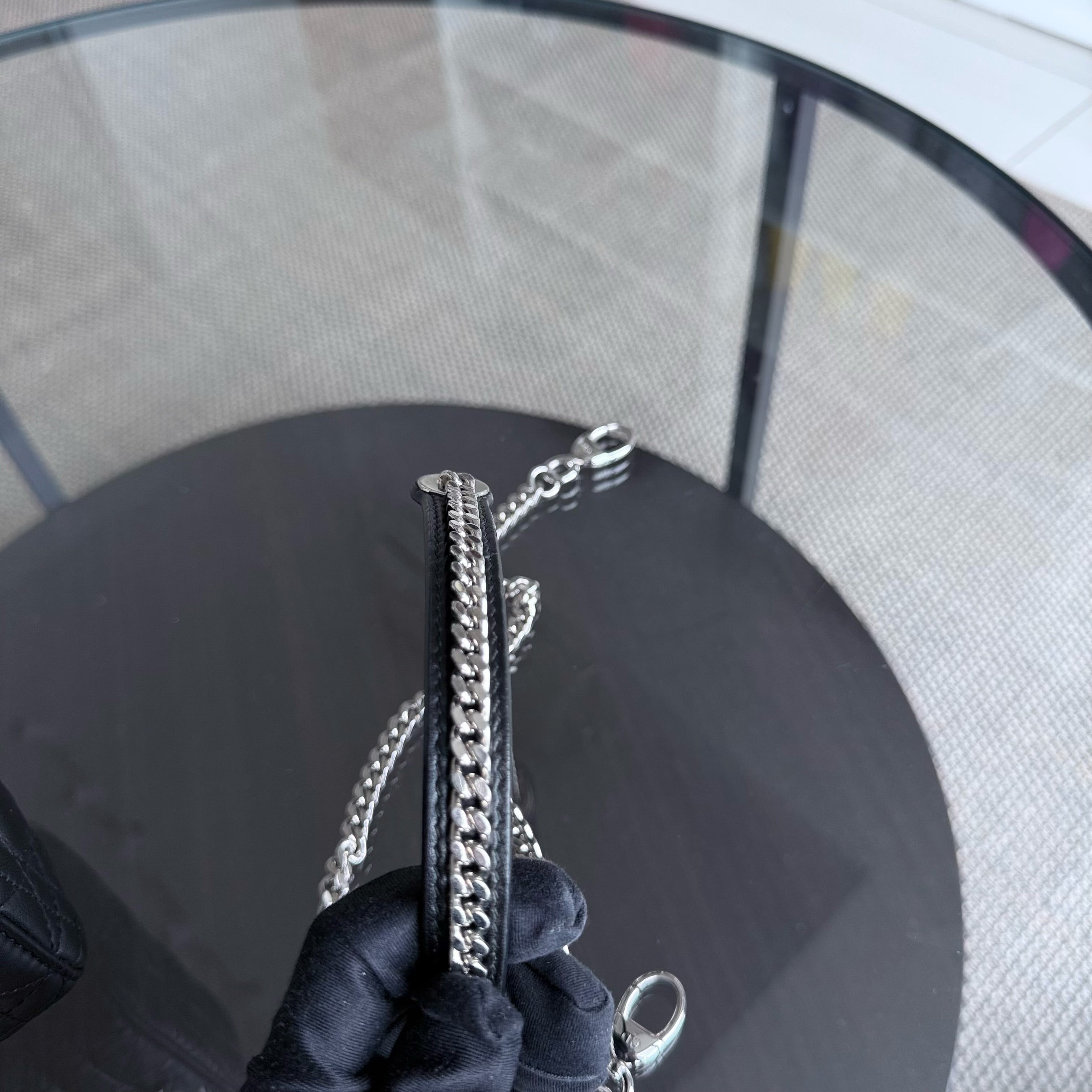 Dior Lady Mini - Cannage Lambskin Black Silver Hardware Chain Strap