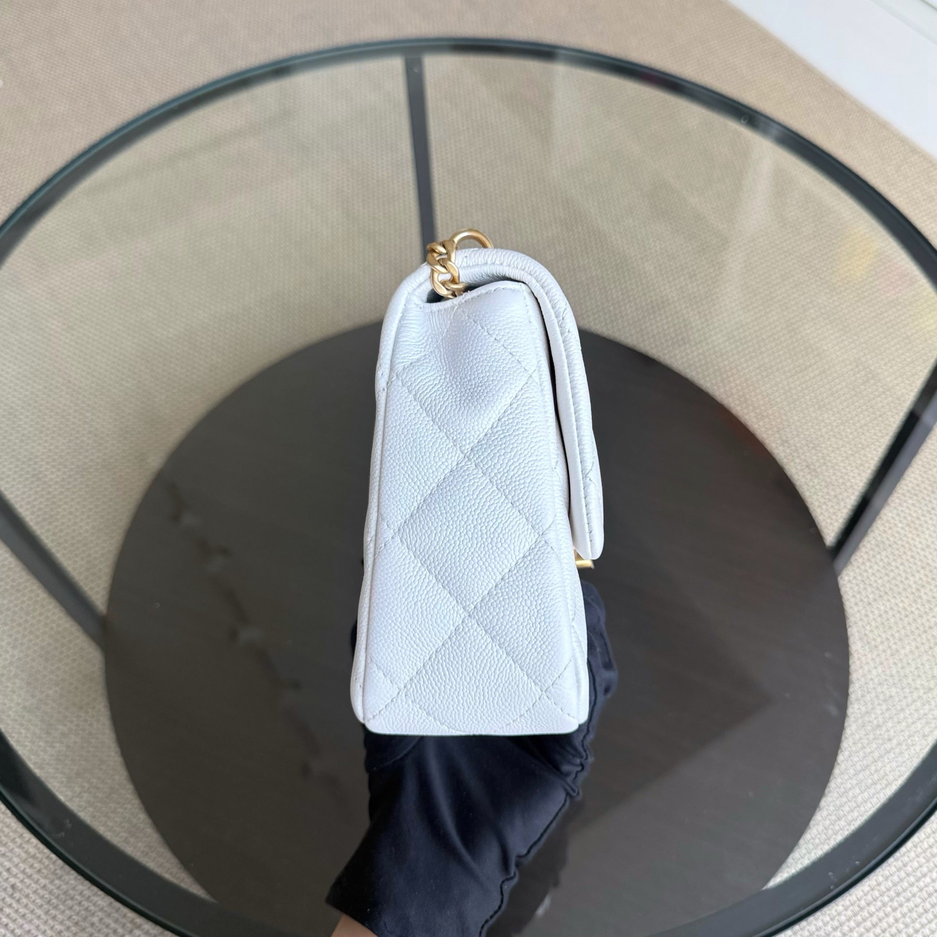 Chanel Flap Medium 25CM Sweetheart 23P Adjustable Chain - Caviar Quilted White Gold Hardware Microchip