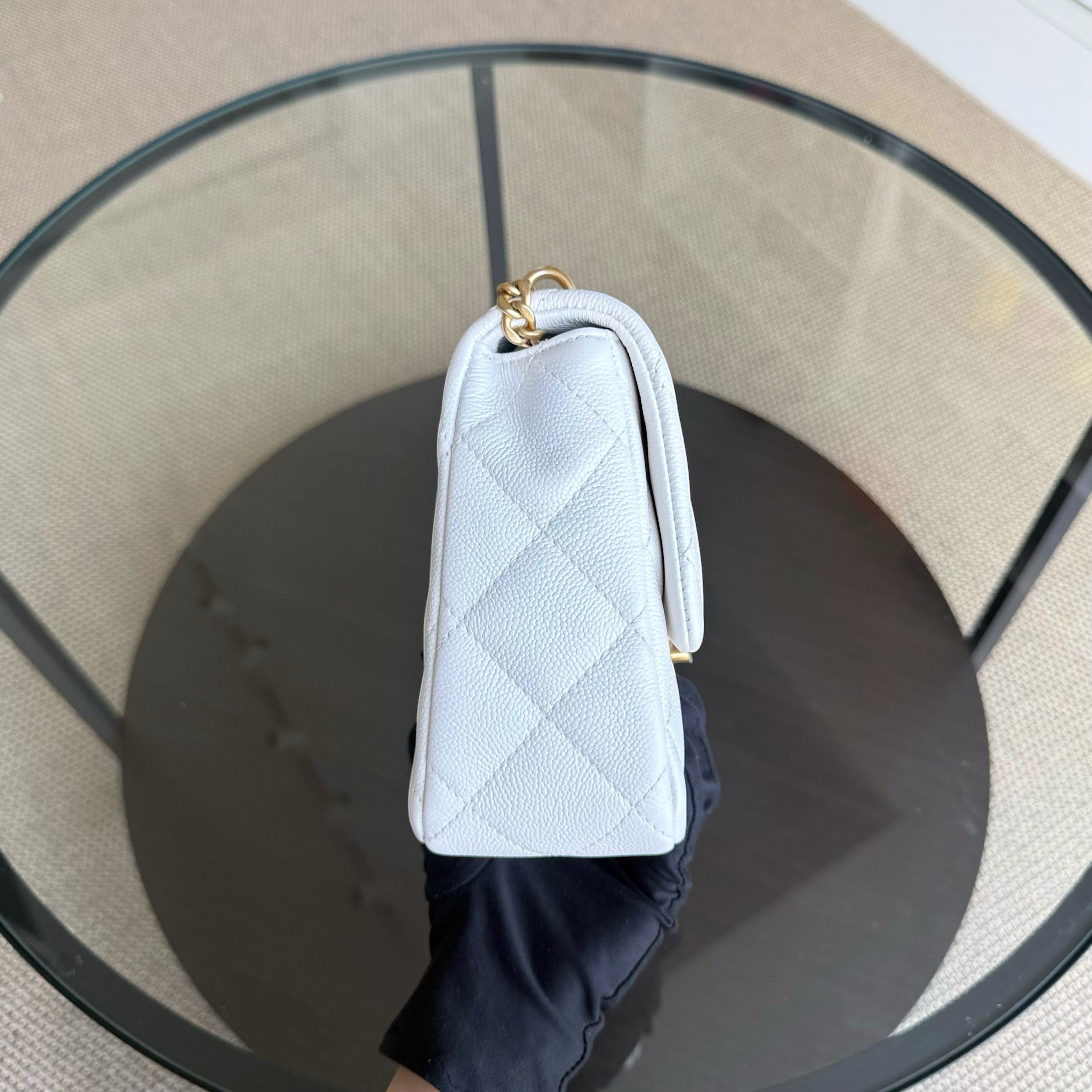 Chanel Flap Medium Sweetheart 23P Adjustable Chain - Caviar Quilted White Gold Hardware Microchip