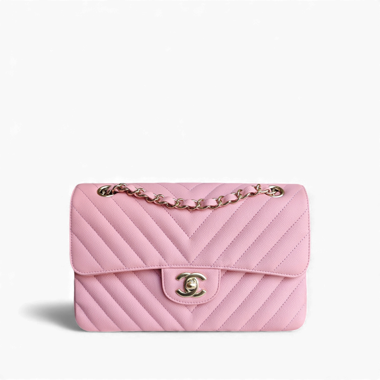 Chanel Classic Flap Small - Caviar 23CM Chevron Light Pink Gold Hardware Series 28