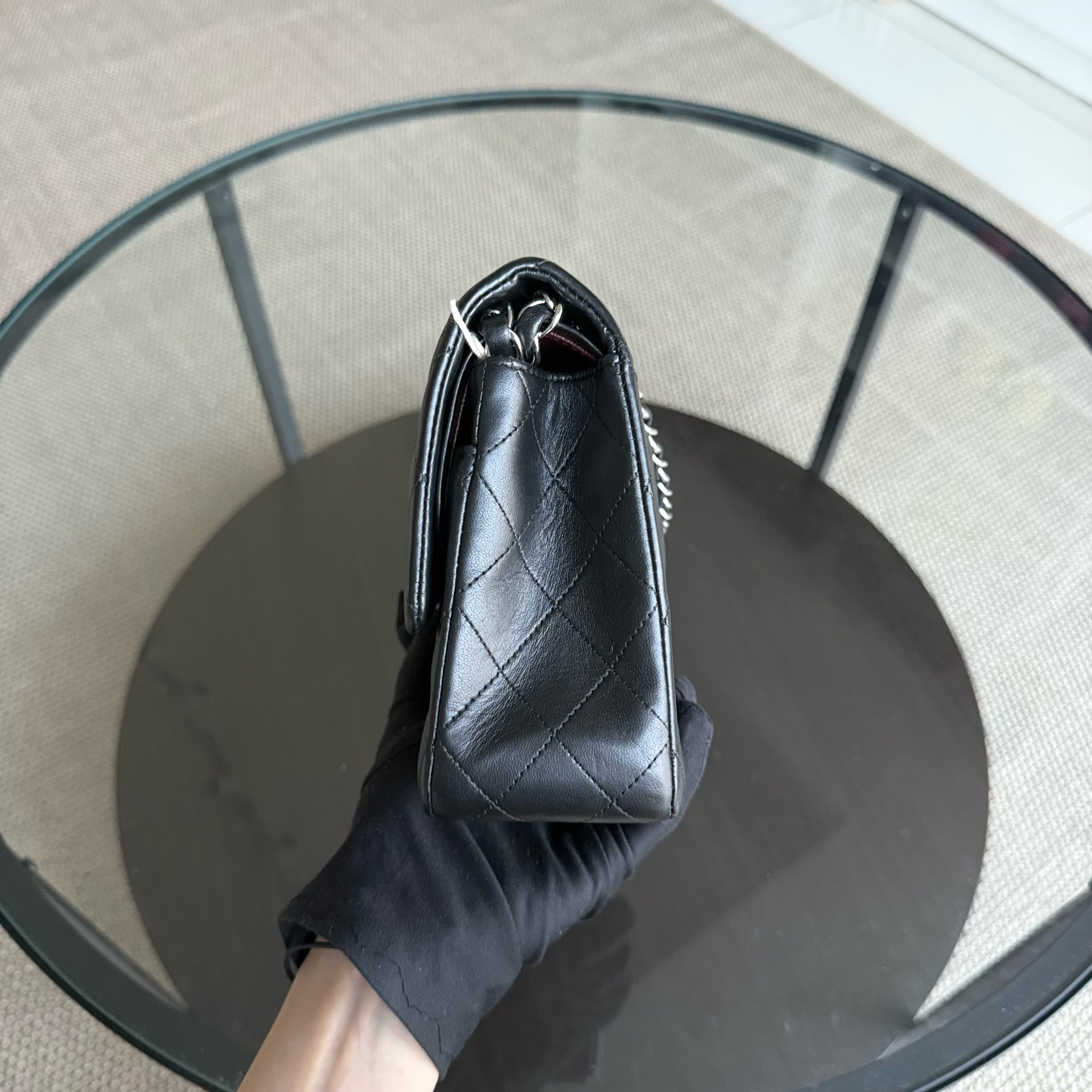 Chanel Classic Flap Medium - 25CM Quilted Lambskin Black Silver Hardware Series 12