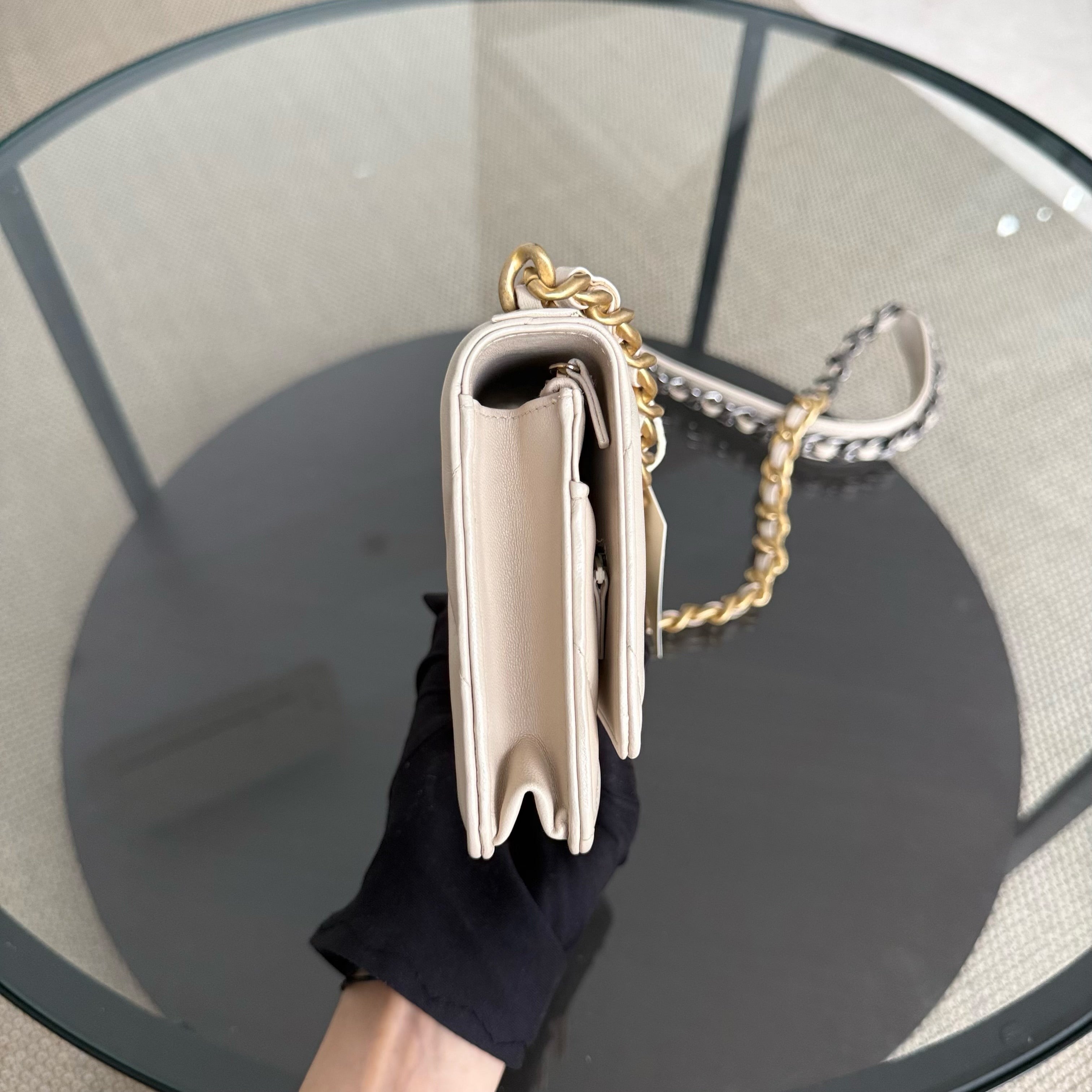 Chanel C19 WOC - 19 Bag Wallet On Chain Quilted Lambskin Beige Two Tone Gold Hardware Series 30
