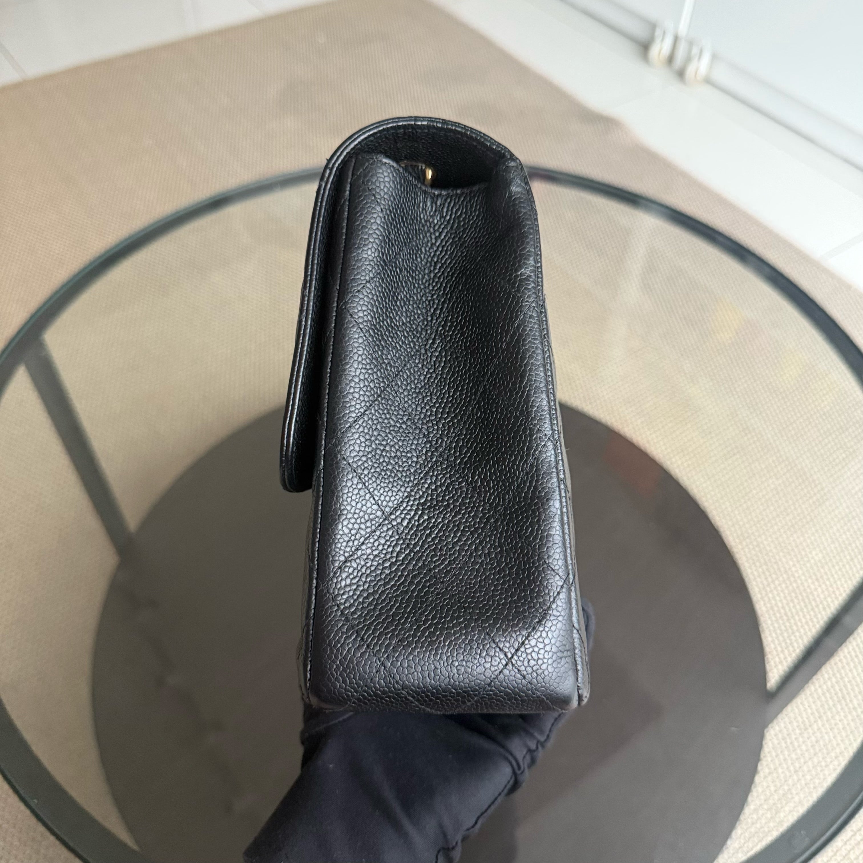 Chanel Classic Flap Jumbo - Caviar 30CM Single Flap Quilted Black 24K Gold Hardware Series 12