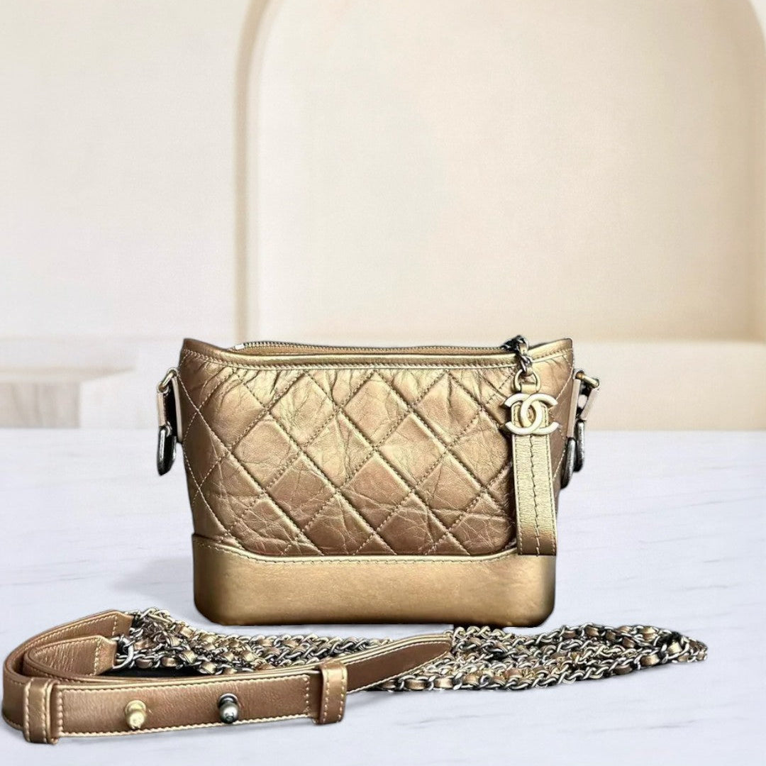 Chanel Gabrielle Small - Quilted Calfskin Bronze Gold Two-Tone Hardware Series 23