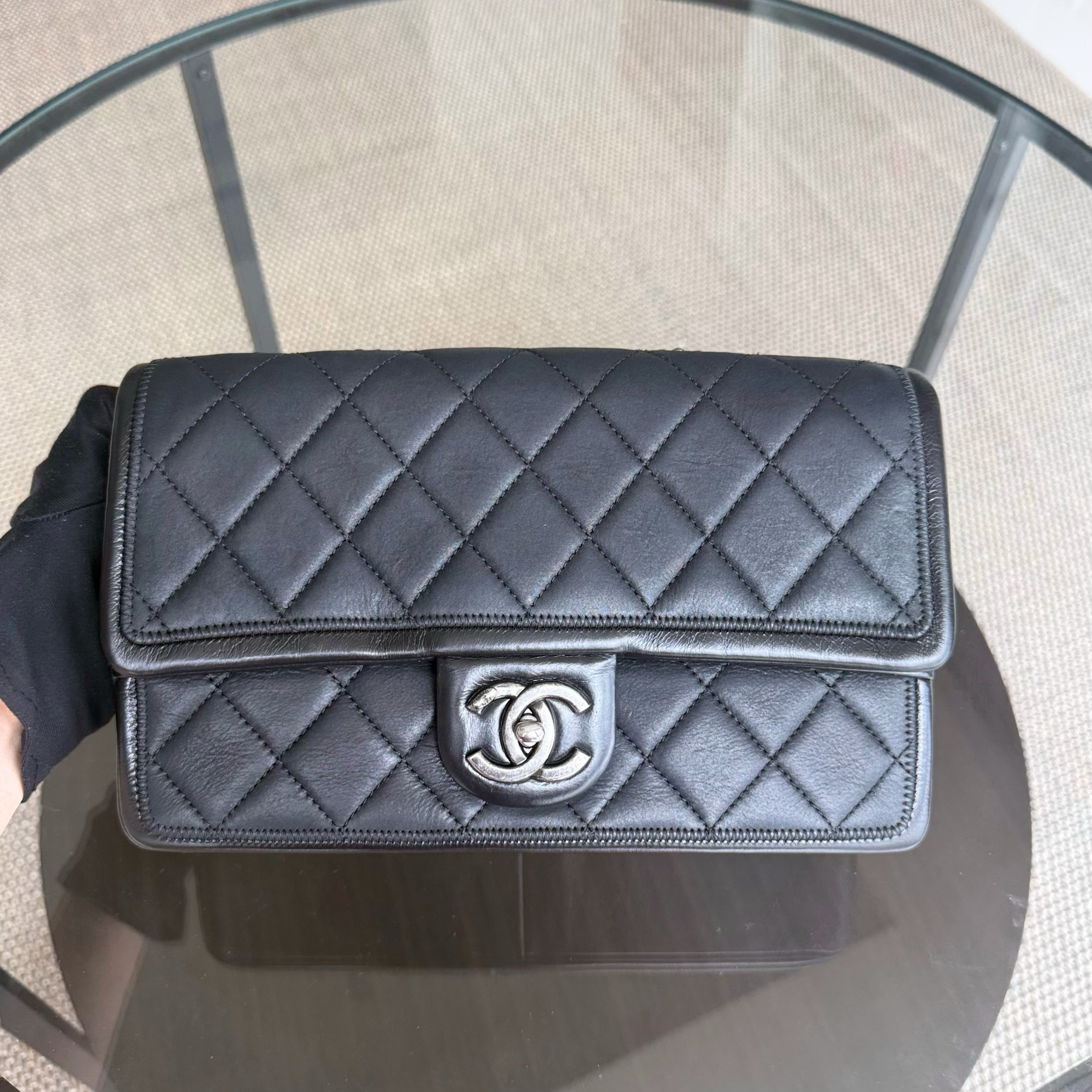 Chanel Seasonal Flap - 25CM Quilted Calfskin Black Silver Hardware Series 20