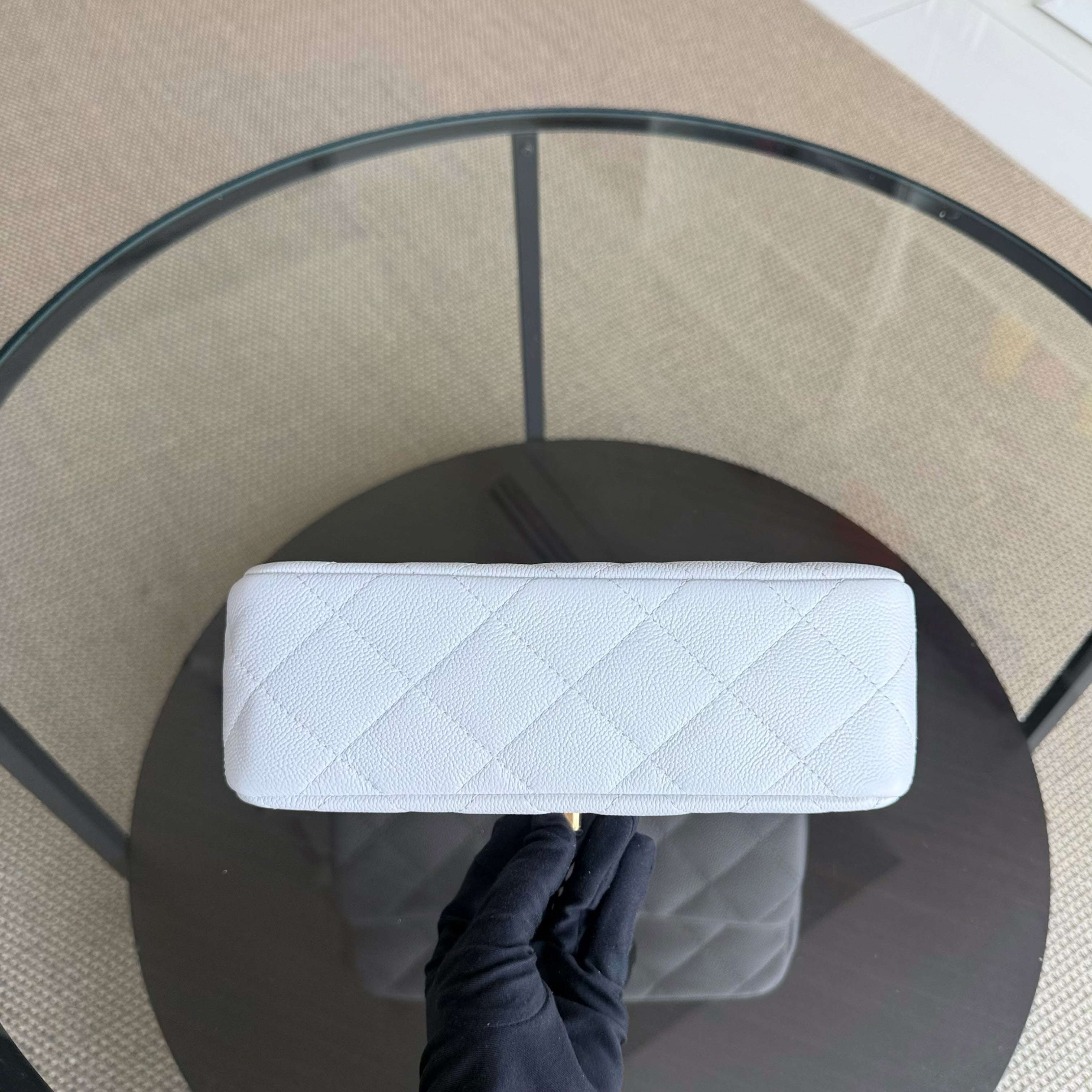 Chanel Flap Medium 25CM Sweetheart 23P Adjustable Chain - Caviar Quilted White Gold Hardware Microchip