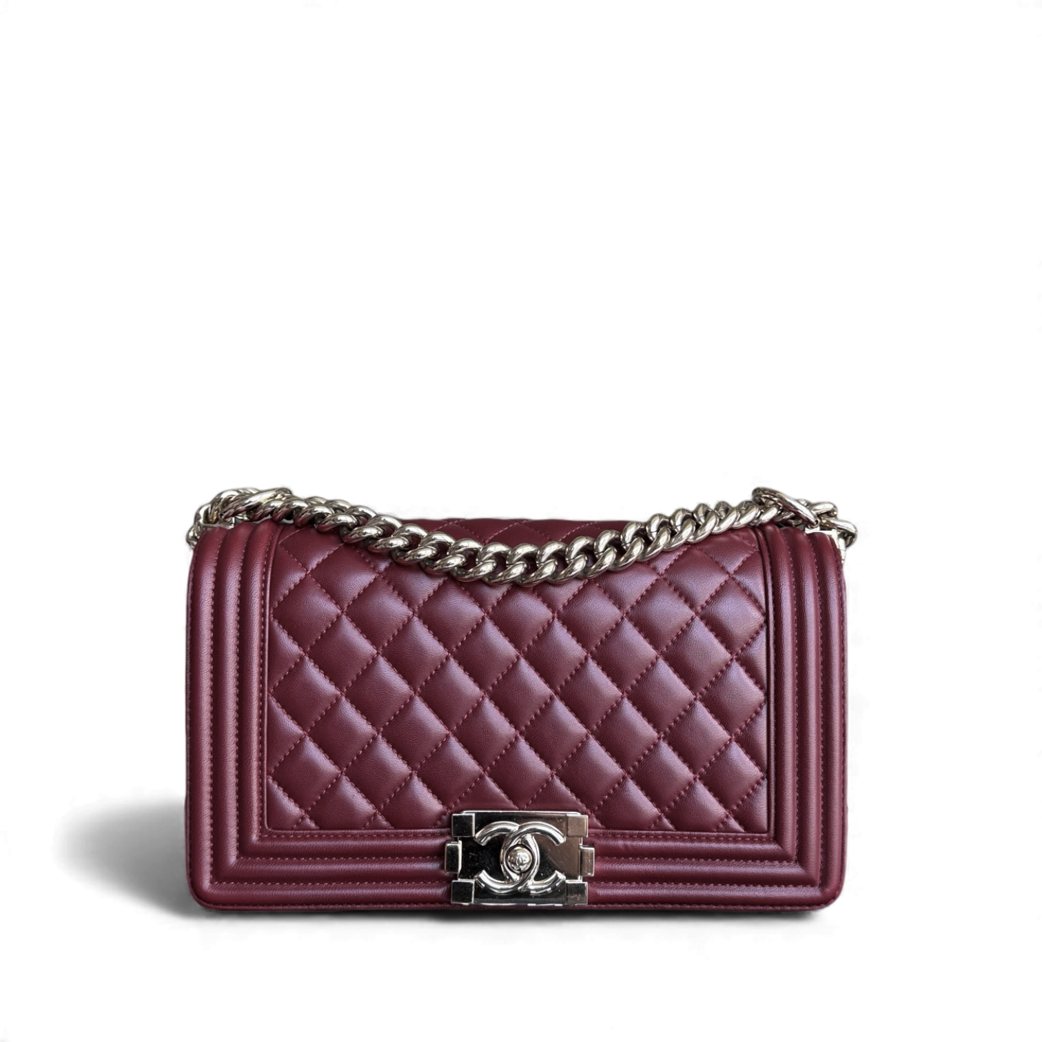 Chanel Boy Medium - 25CM Quilted Lambskin Burgundy Red Gold Hardware Series 22