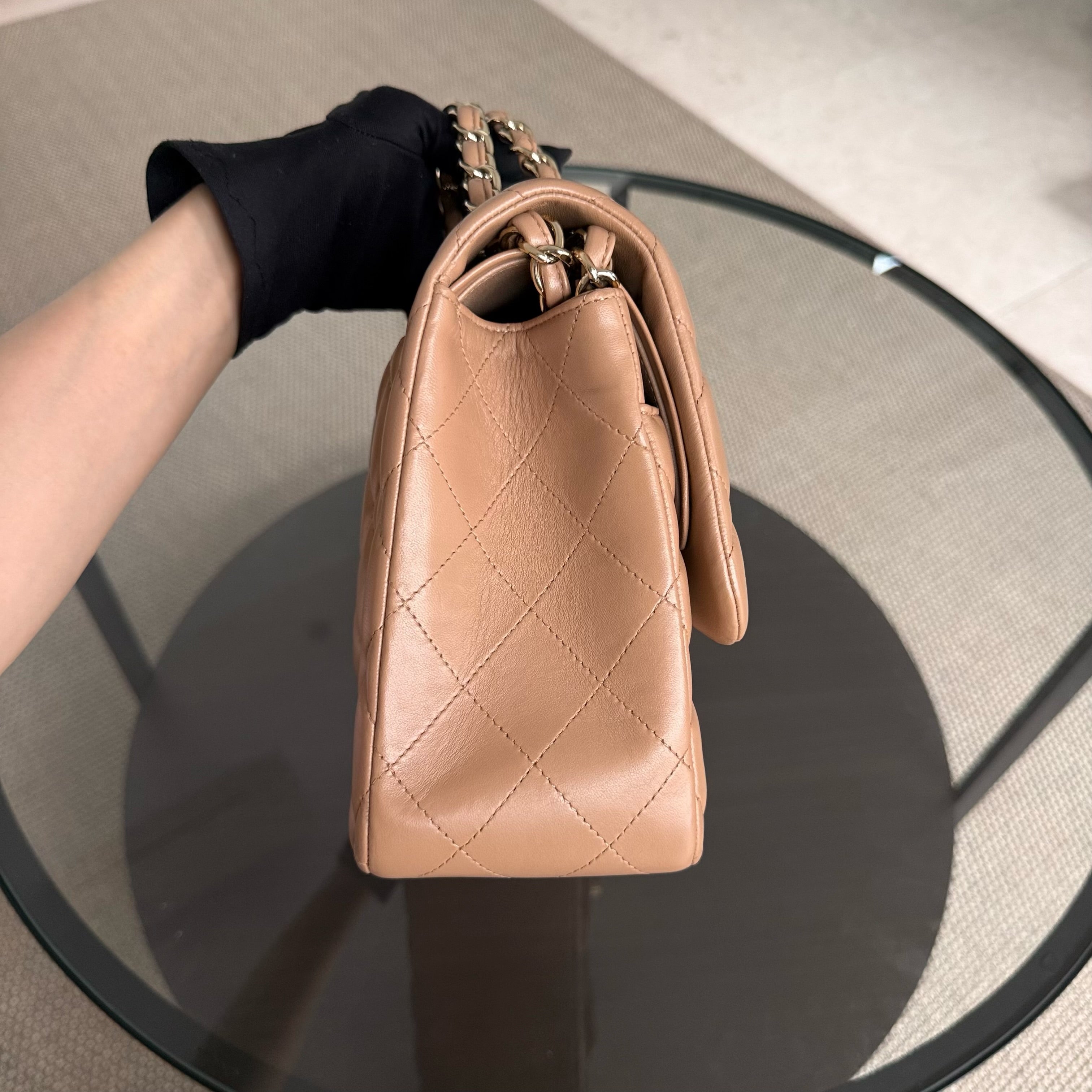 Chanel Classic Flap Jumbo - Double Flap 30CM Quilted Lambskin Caramel Dark Beige Gold Hardware Series 18