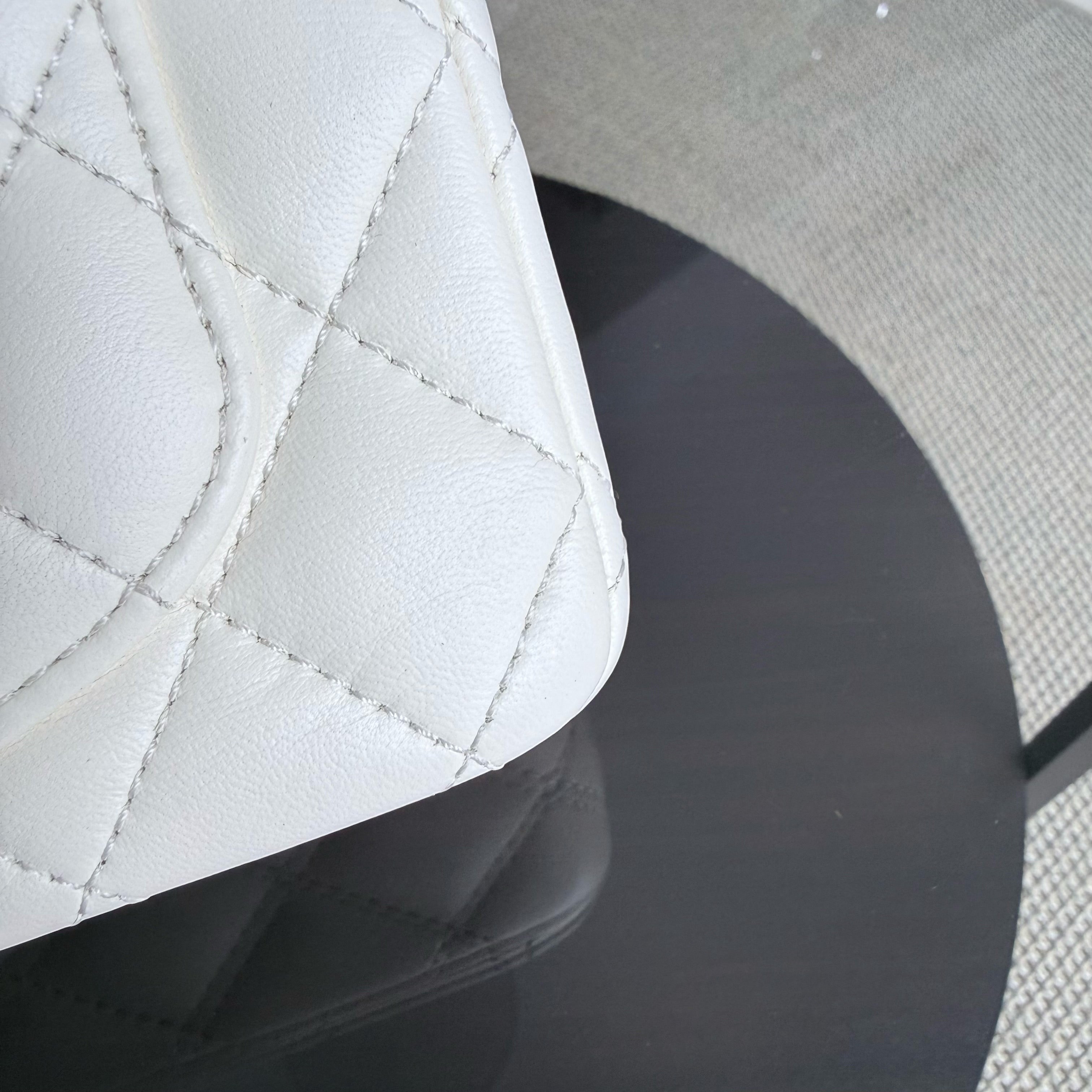 Chanel Classic Flap Mini Square - Lambskin Quilted White Gold Hardware Microchip