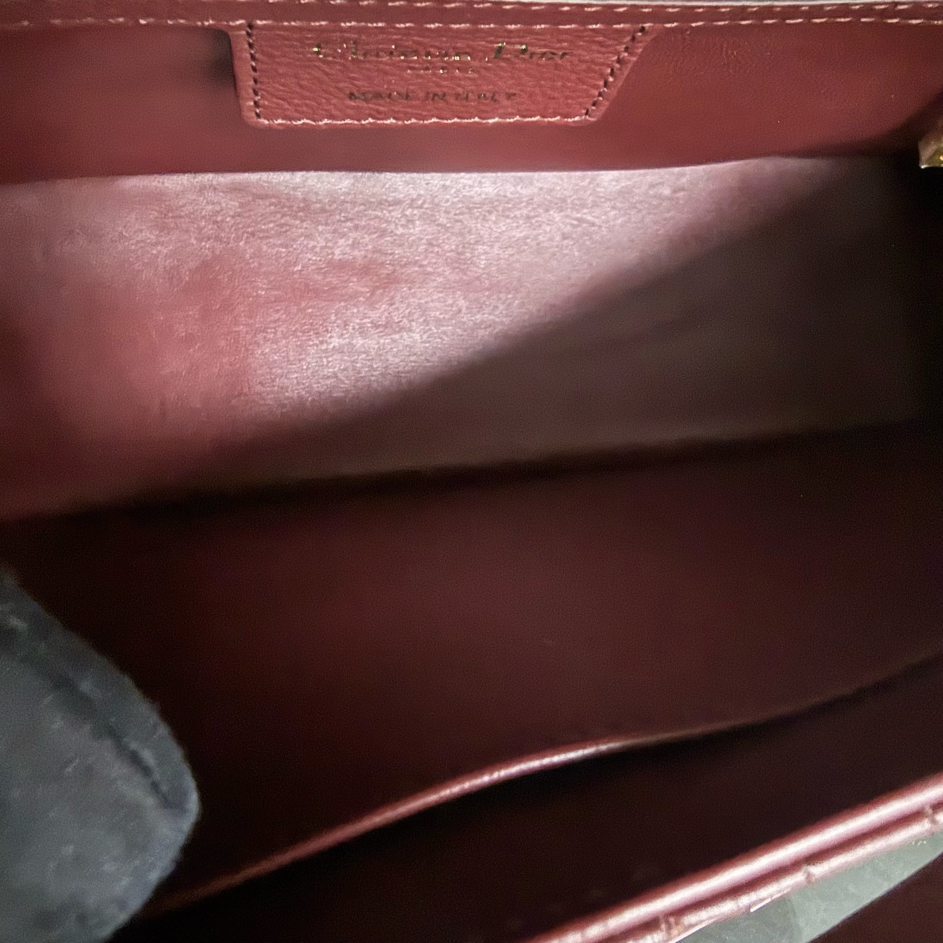 Dior Caro Medium - Cannage Grained Calfskin Burgundy Gold Hardware