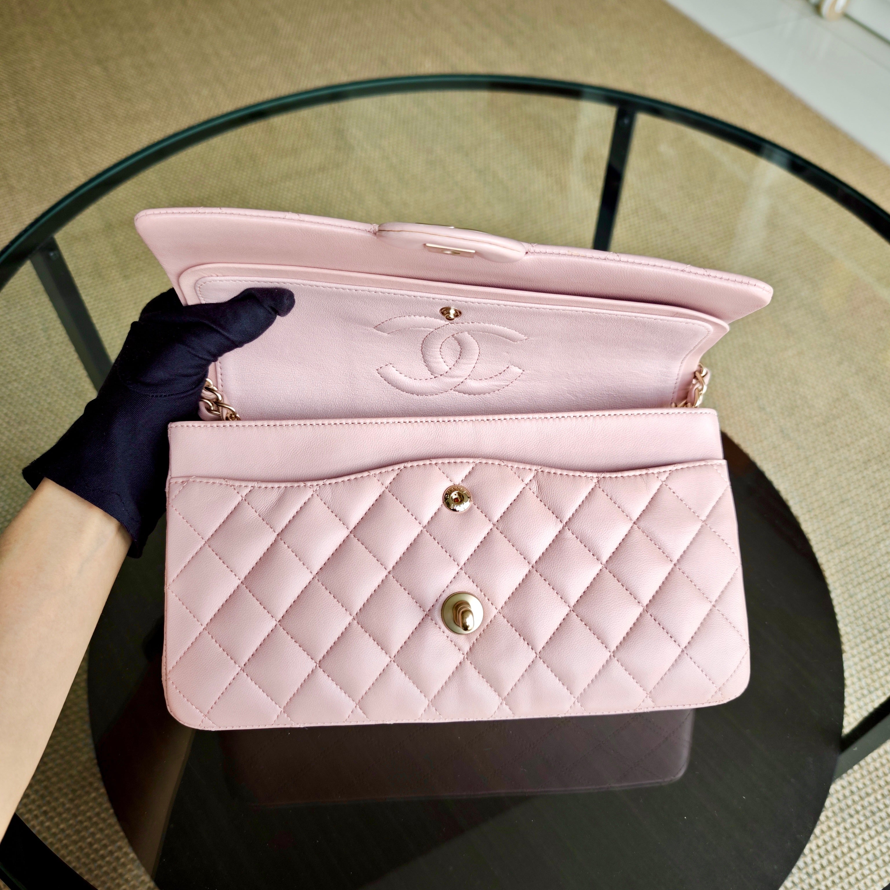 Chanel Classic Flap Medium - 25CM Quilted Lambskin Light Sakura Pink Gold Hardware