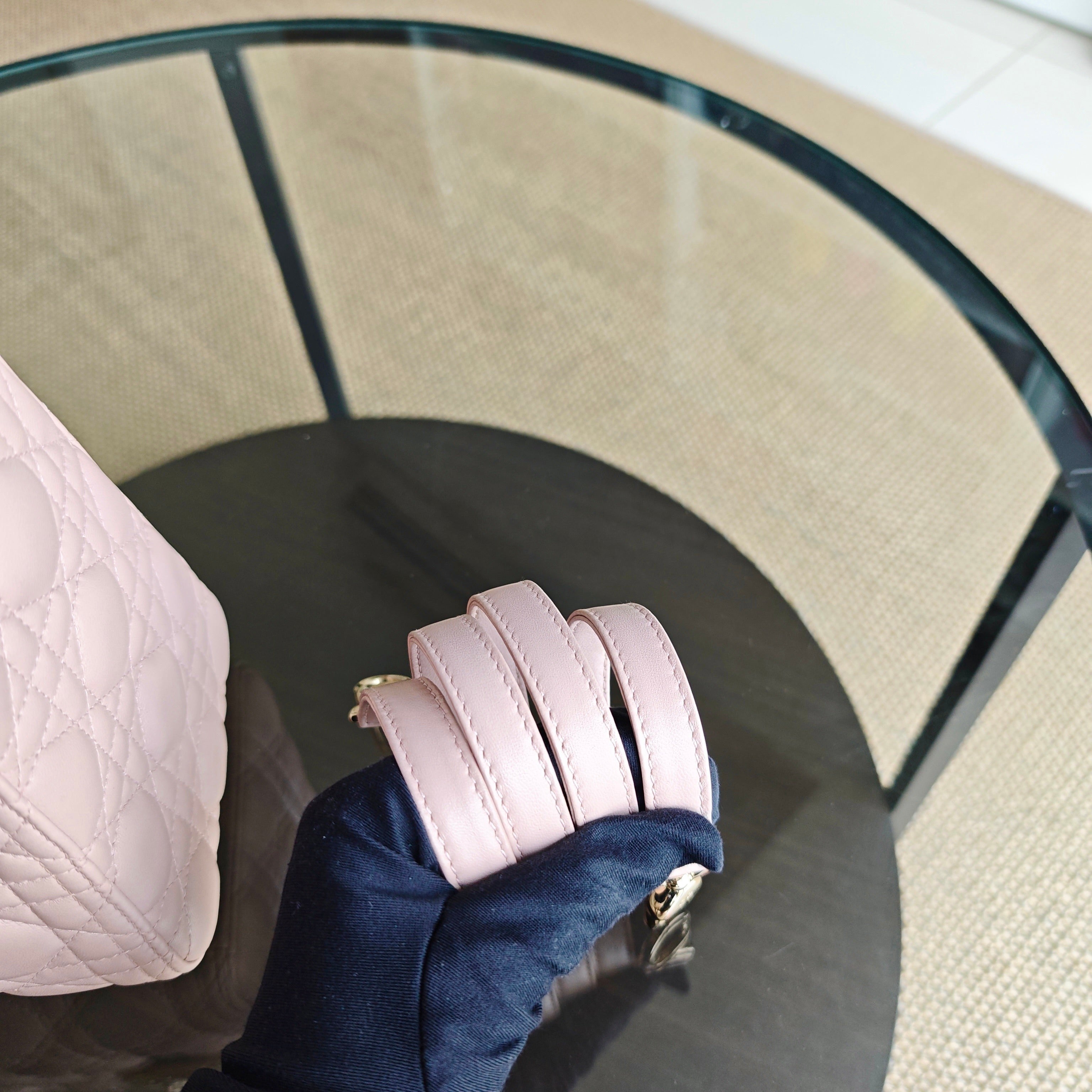 Dior Lady Medium Cannage Lambskin Light Pink Gold Hardware