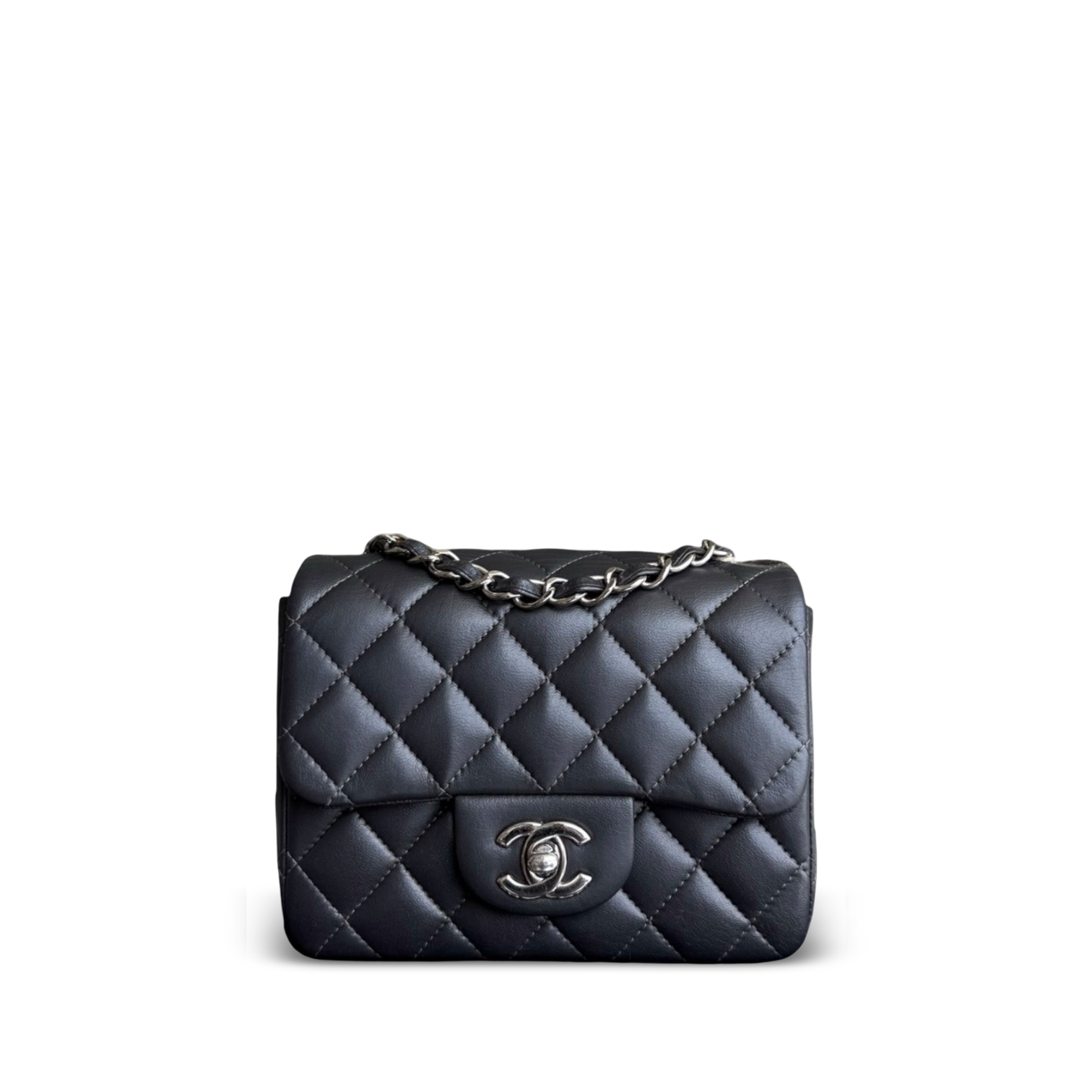 Chanel Classic Flap Mini Square - 17CM Quilted Lambskin Dark Gray Grey Gold Hardware Series 16