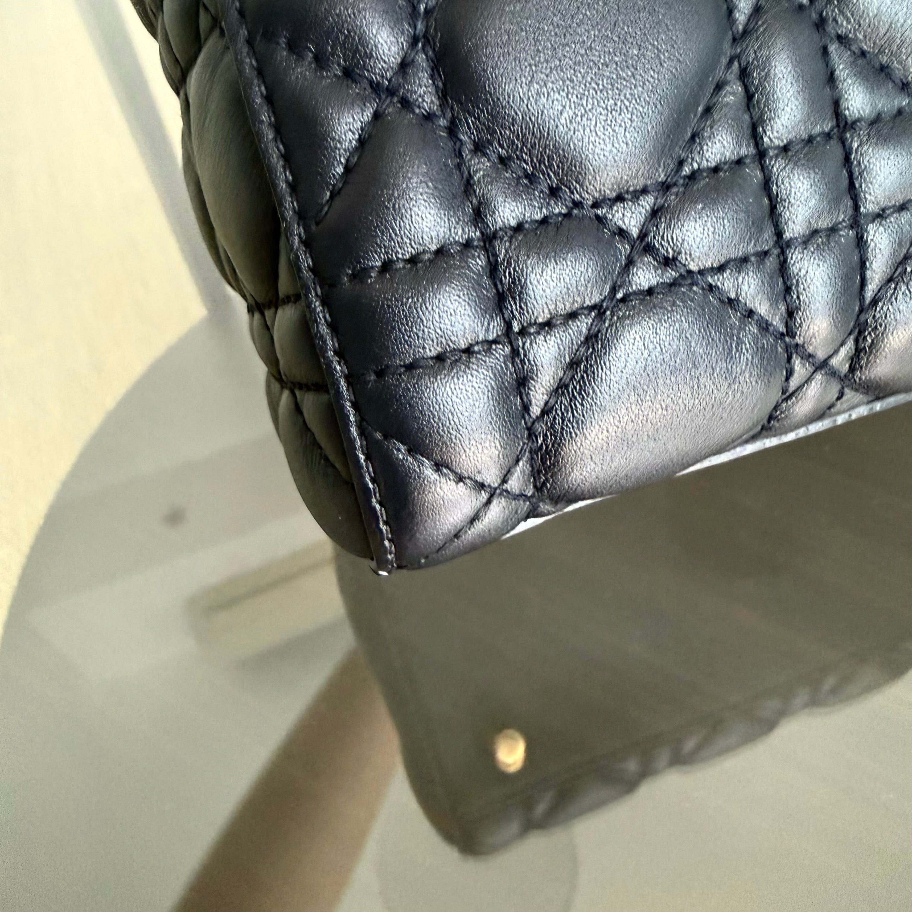 Dior Lady Medium Flap - Cannage Calfskin Midnight Blue Gold Hardware