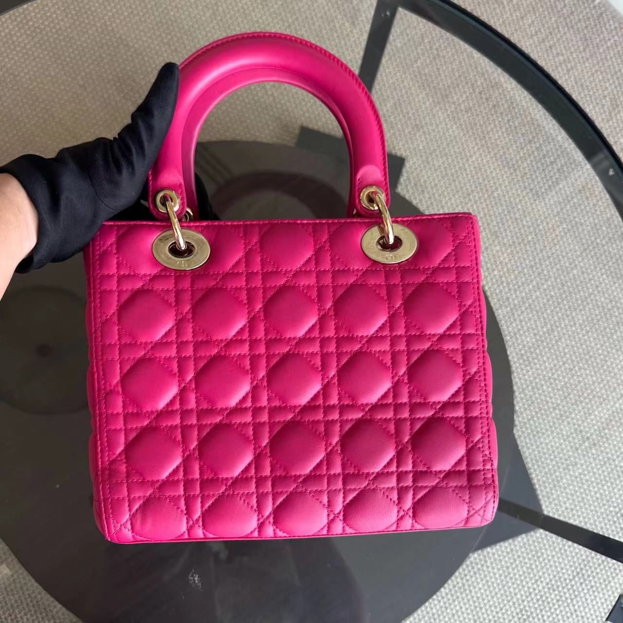 Lady Medium Cannage Lambskin Hot Pink GHW