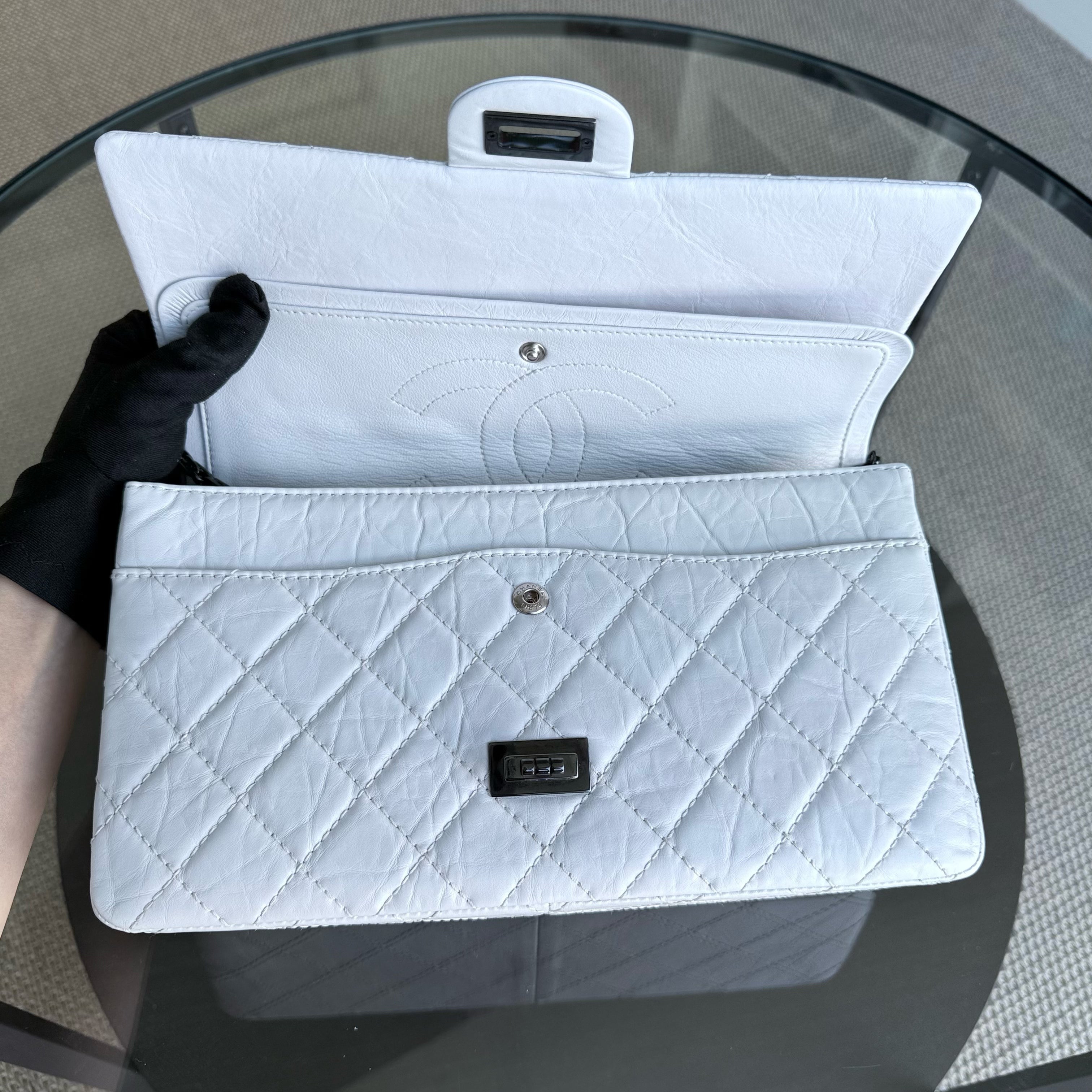 Chanel 2.55 Reissue 226 - Quilted Aged Calfskin White Ruthenium Black Hardware Series 12