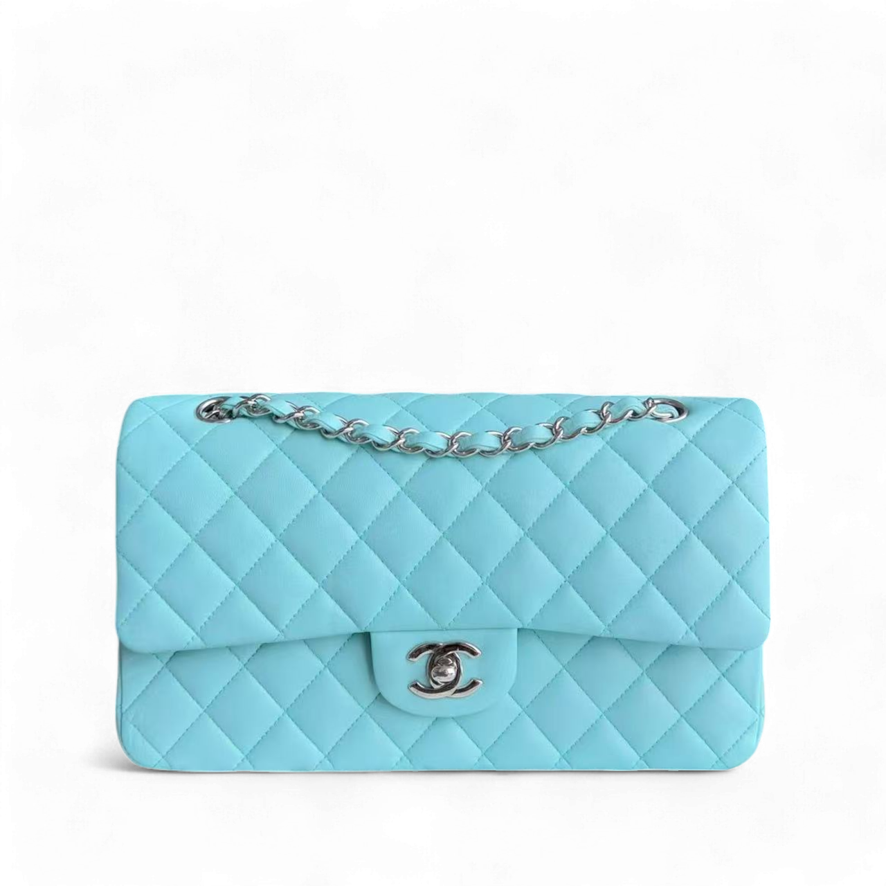 Chanel Classic Flap Medium - 25CM Quilted Lambskin Tiffany Blue Silver Hardware Series 27