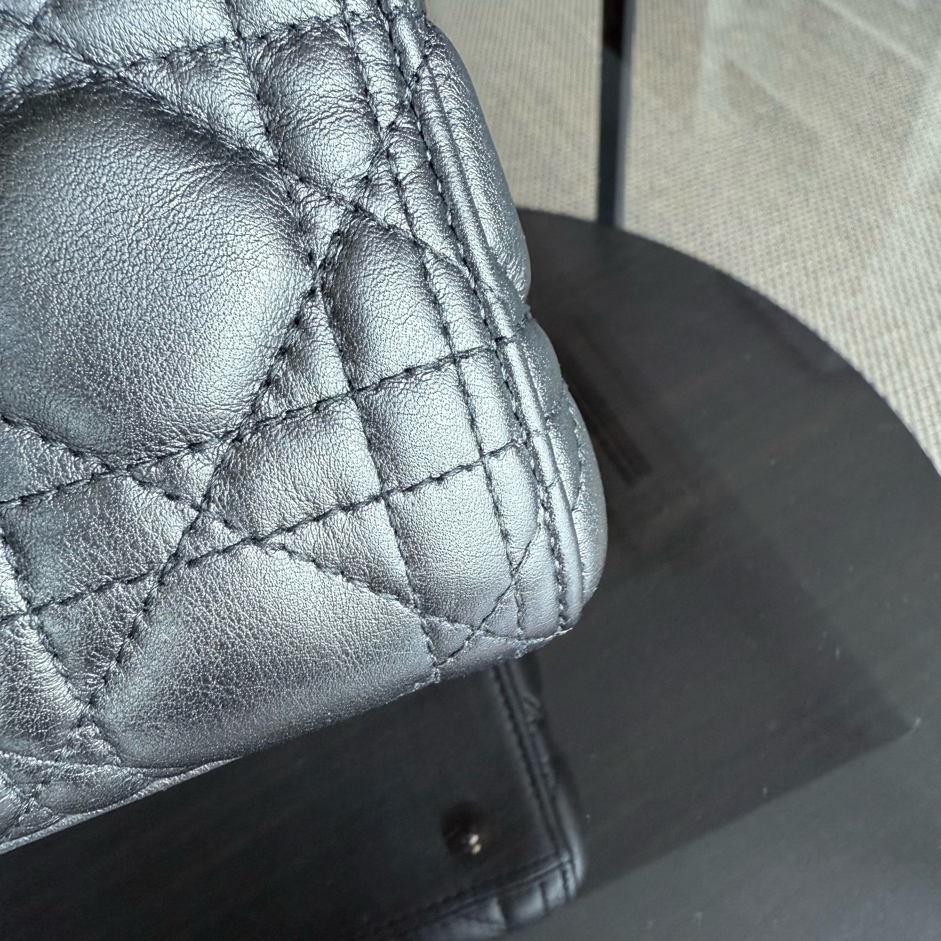 Dior Lady Medium - Cannage Calfskin Metallic Silver Gunmetal Gold Hardware Adjustable Strap