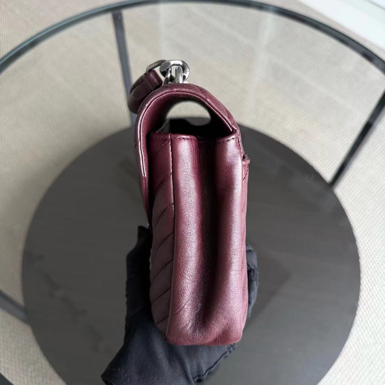 Yves Saint Laurent YSL College - Medium Chevron Leather Burgundy Ruthenium Silver Hardware