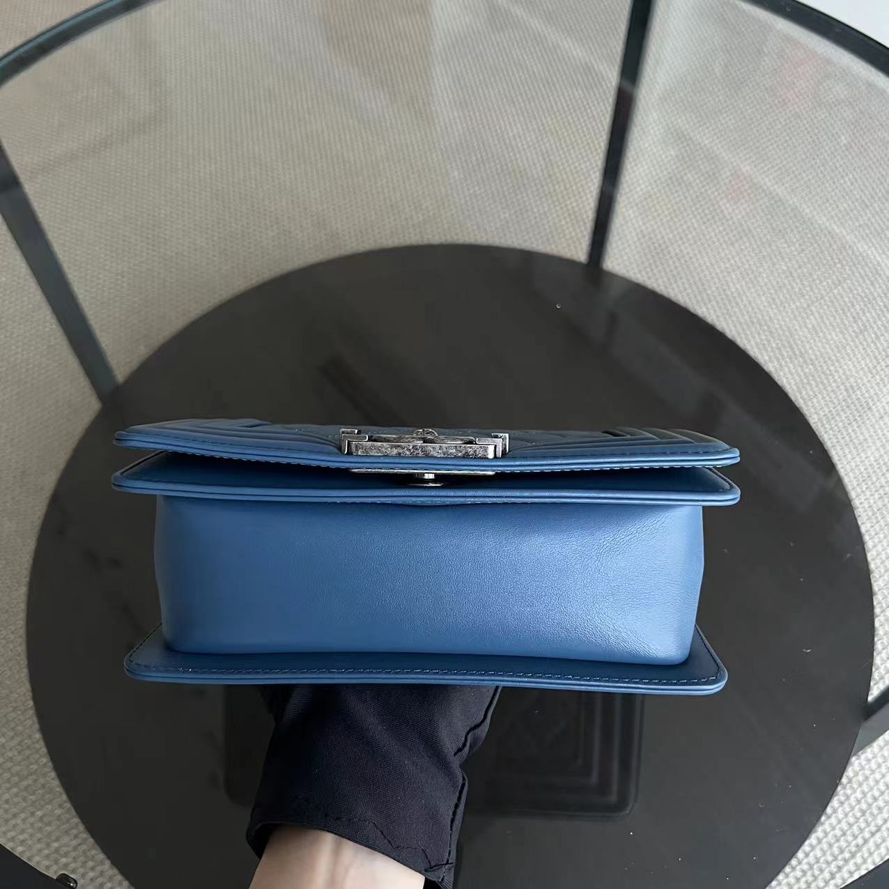 Chanel Boy Small - Quilted Calfskin Blue Ruthenium Silver Hardware Series 23
