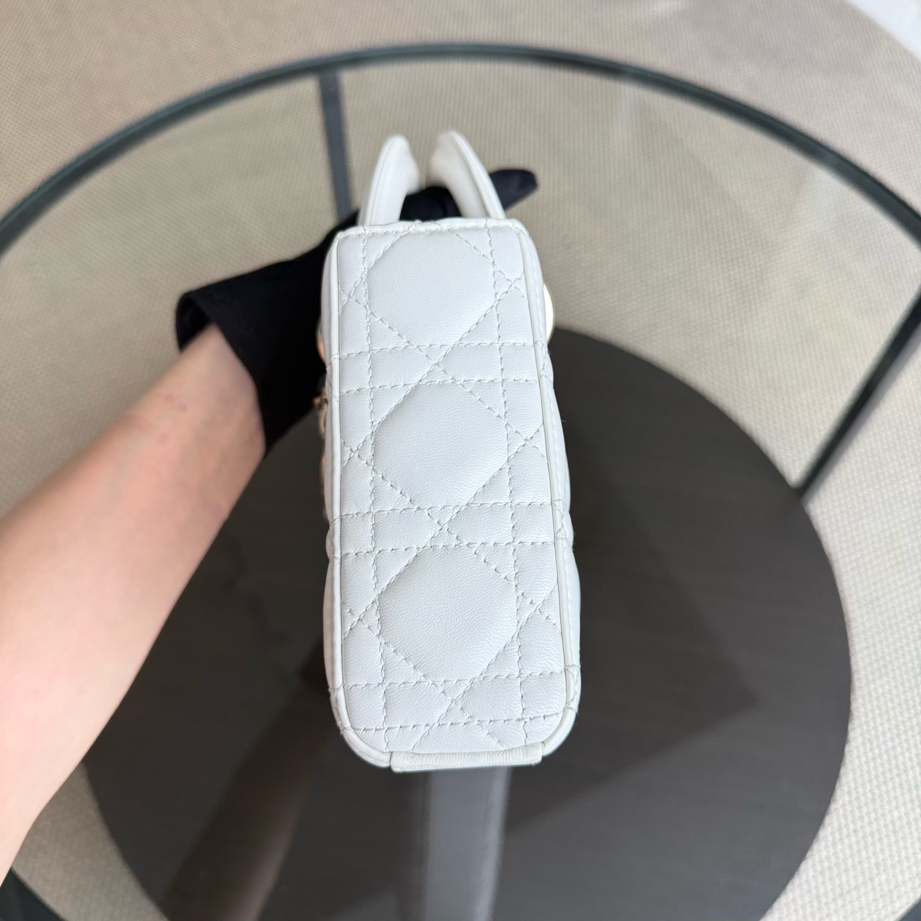 Dior D-joy Medium - Cannage Lambskin White Gold Hardware