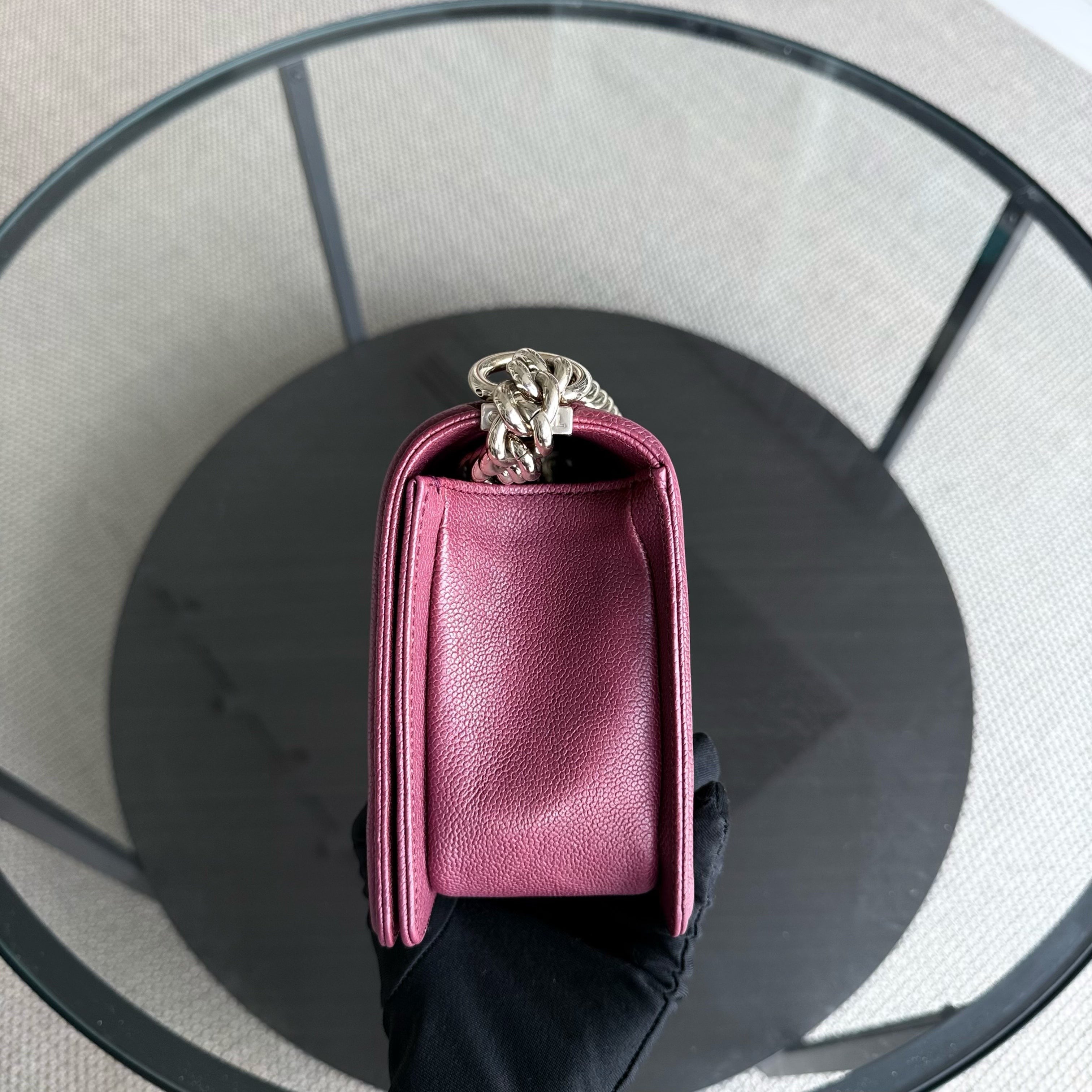 Chanel Boy Medium - Caviar 25CM Chevron Burgundy Gold Hardware Series 28