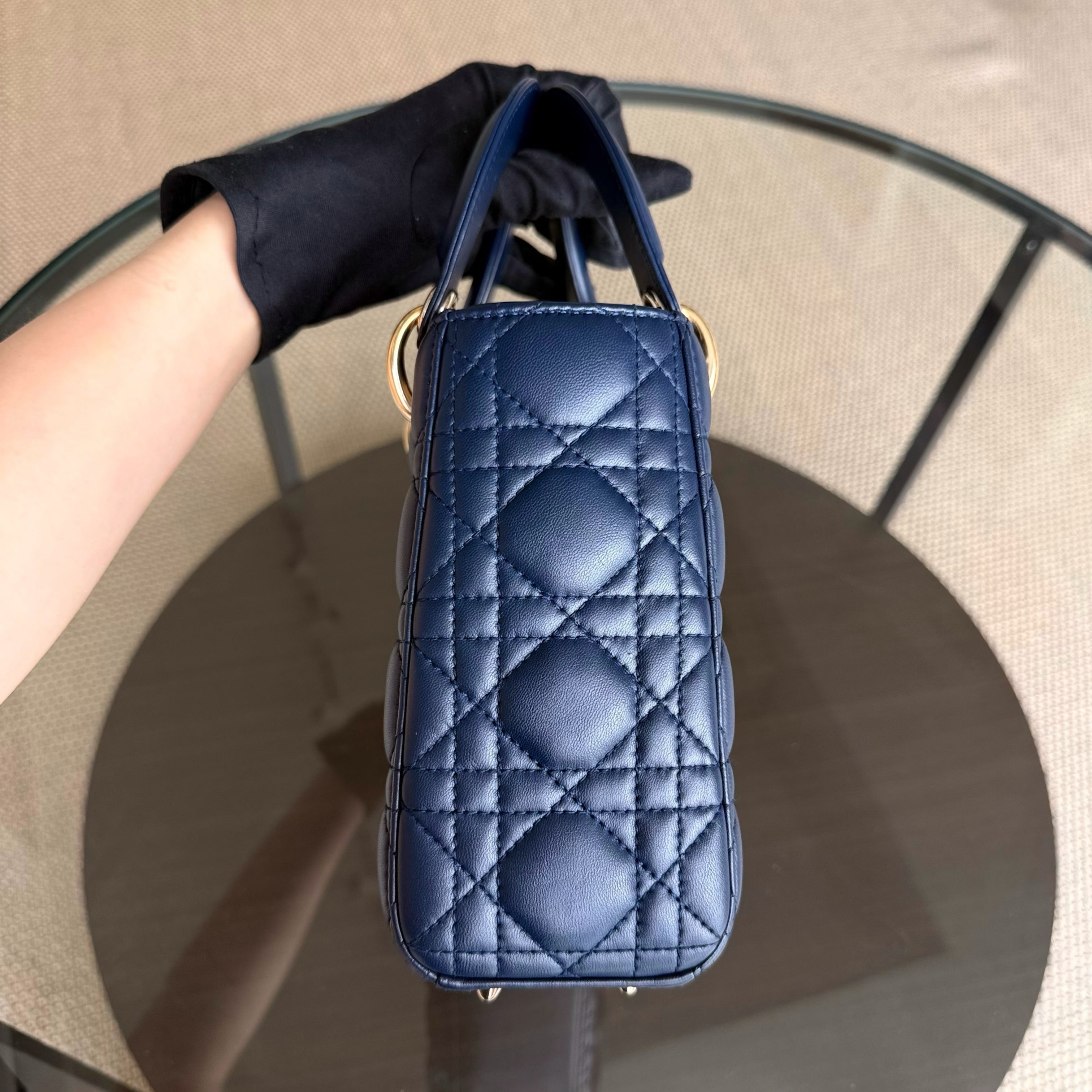 Dior Lady Small Flap - Cannage Lambskin Dark Blue Gold Hardware
