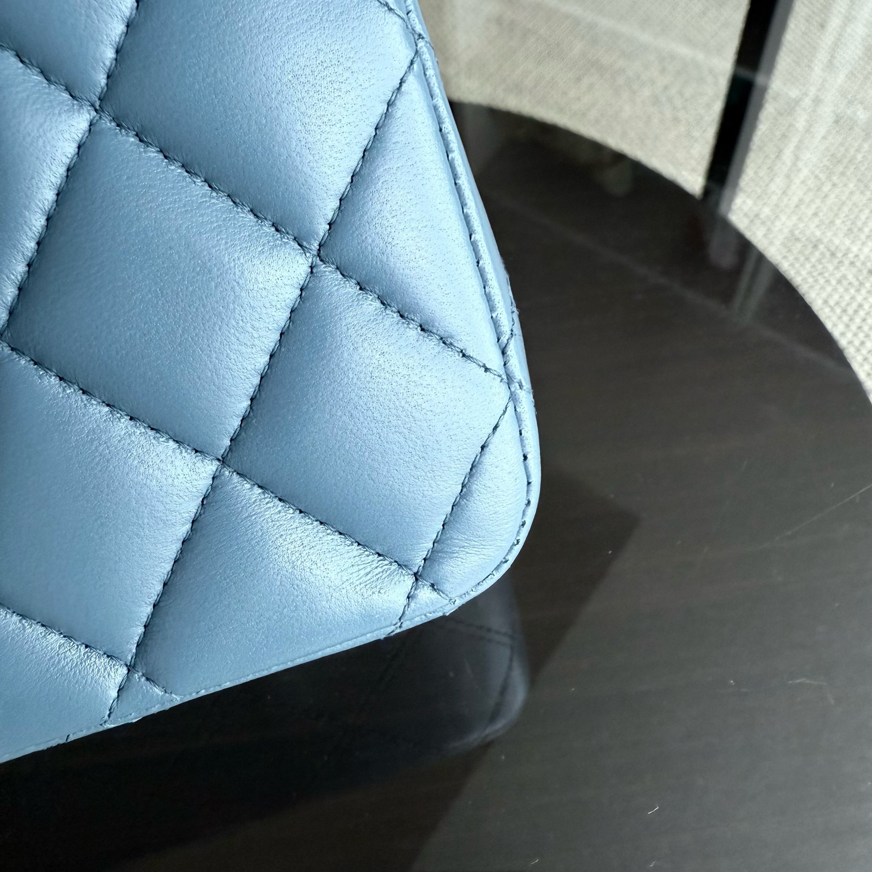 Chanel Classic Flap Medium - 25CM Quilted Lambskin Haze Blue Silver Hardware & Balance of Chanel PST RED