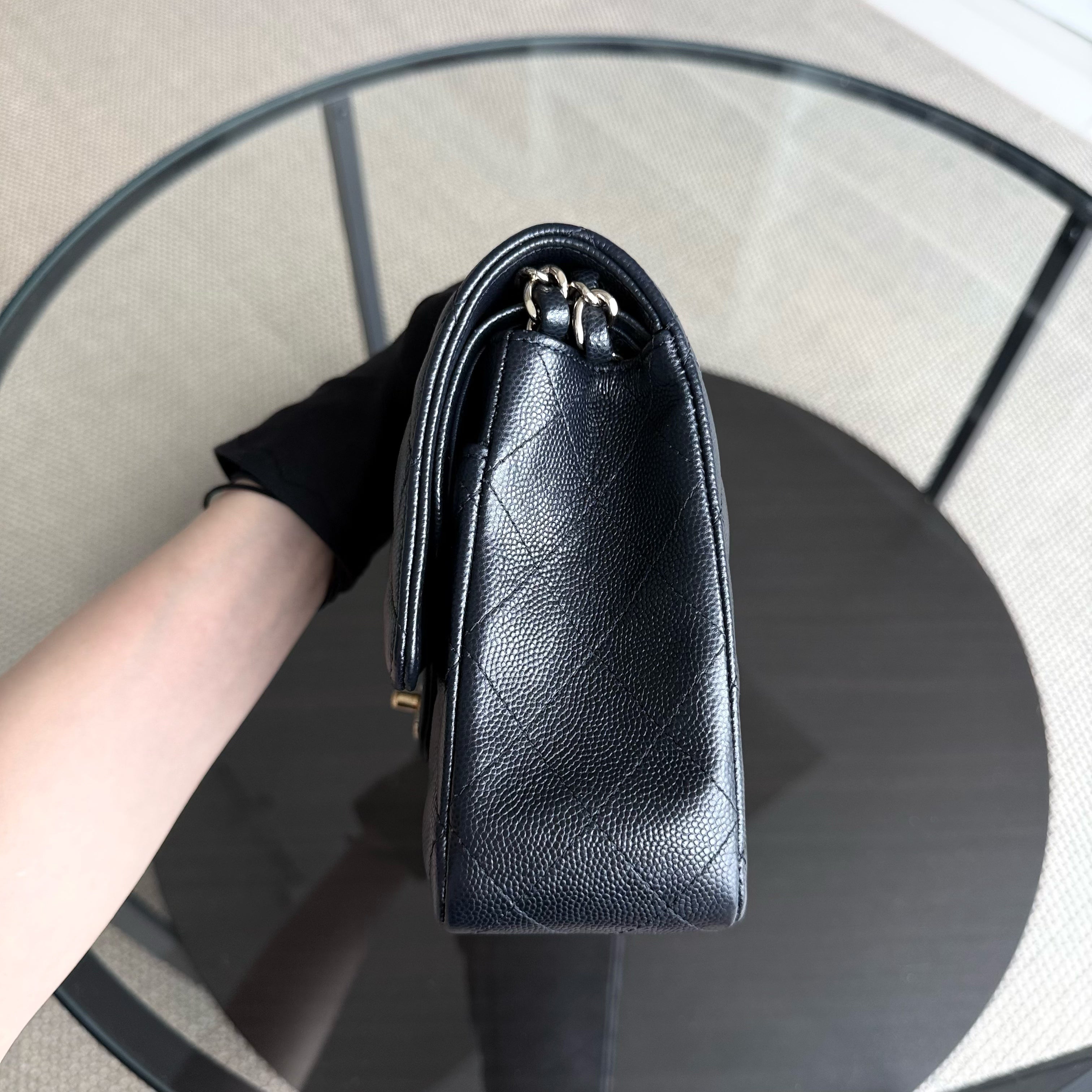 Chanel Classic Flap Medium - Caviar 25CM Quilted Mid-night Dark Blue Gold Hardware Series 28