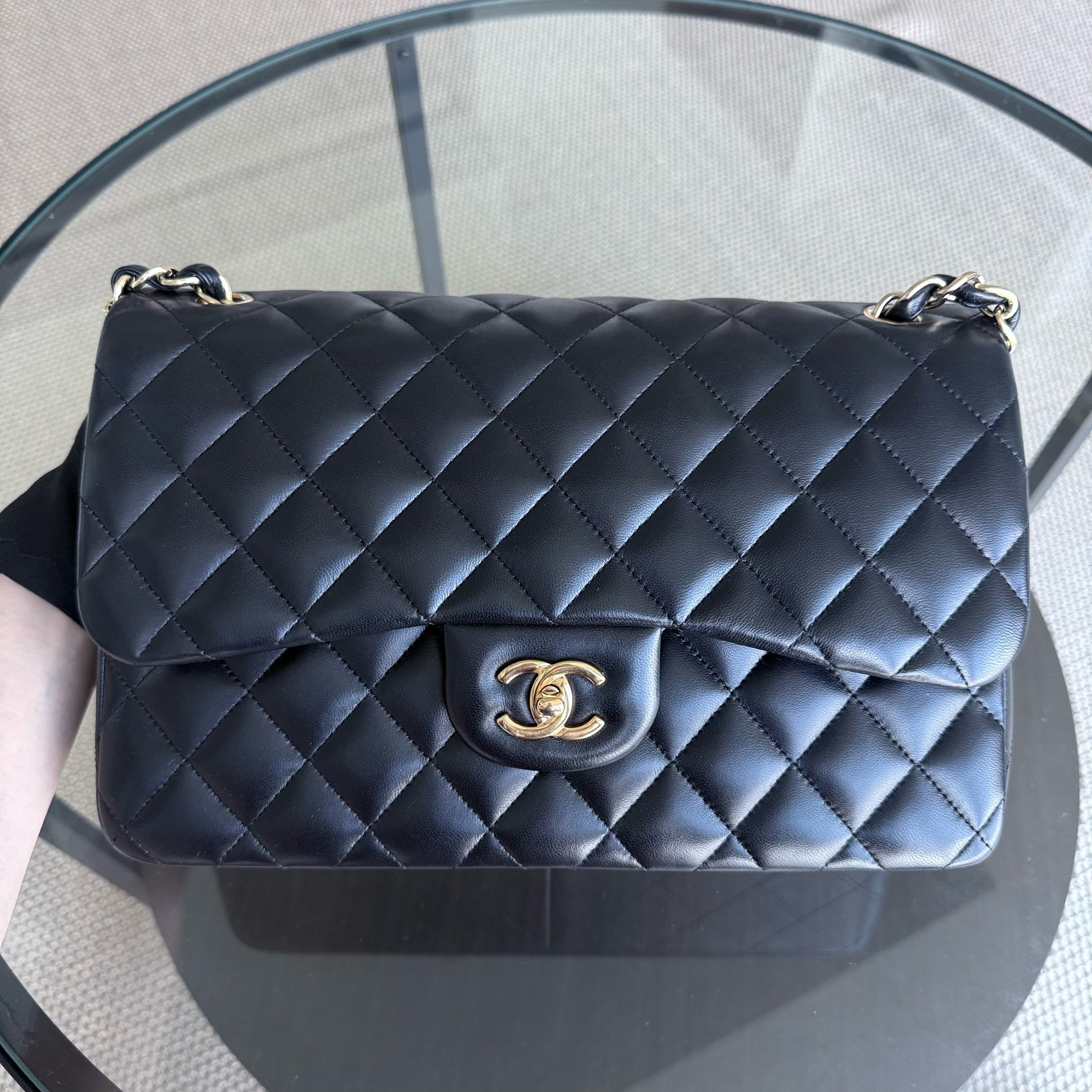 Chanel Classic Flap Jumbo - Double Flap 30CM Quilted Lambskin Black Gold Hardware Series 19