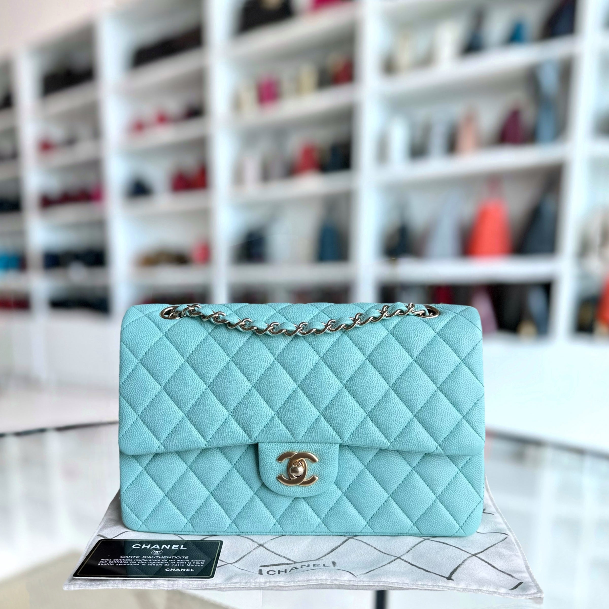Chanel Classic Flap Medium - Caviar 25CM Quilted Light Blue Gold Hardware Series 26