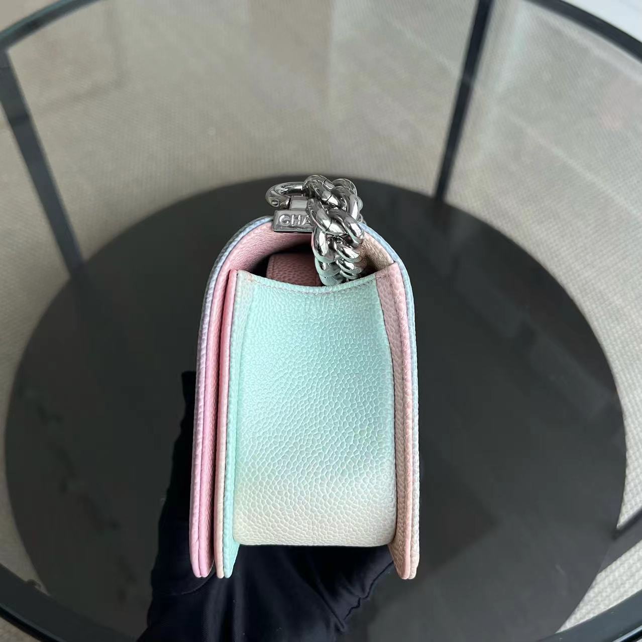 *Unused* Caviar Boy Rainbow Small Quilted Grained Calfskin Multicolor Silver Hardware Series 25