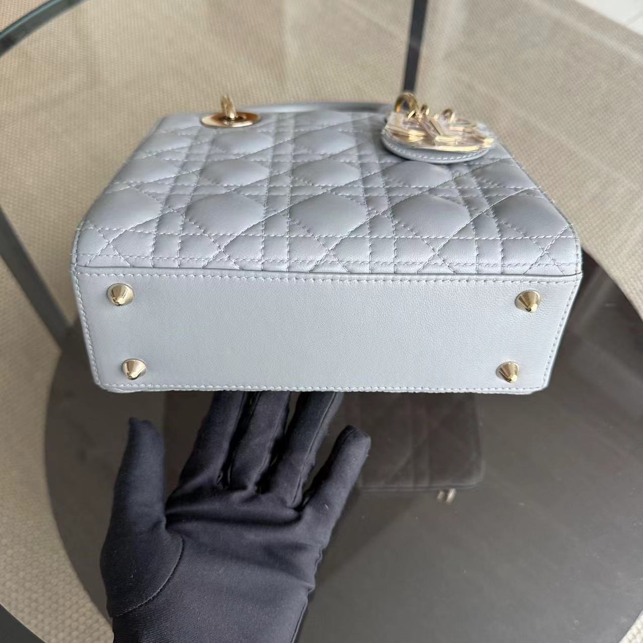 Dior Lady Small Cannage Lambskin Grey Gray Golden Hardware ABC MyABC Shoulder Bag