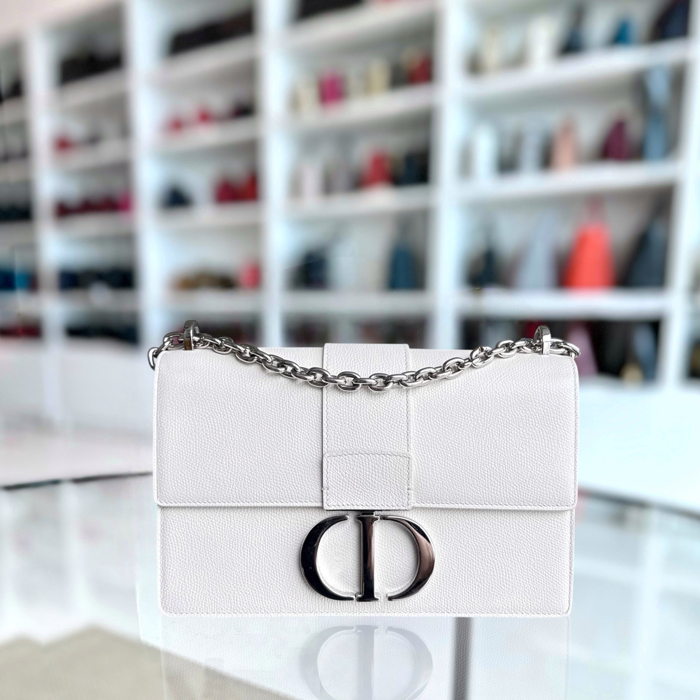 Dior 30 Montaigne - Grained Calfskin White Silver Hardware