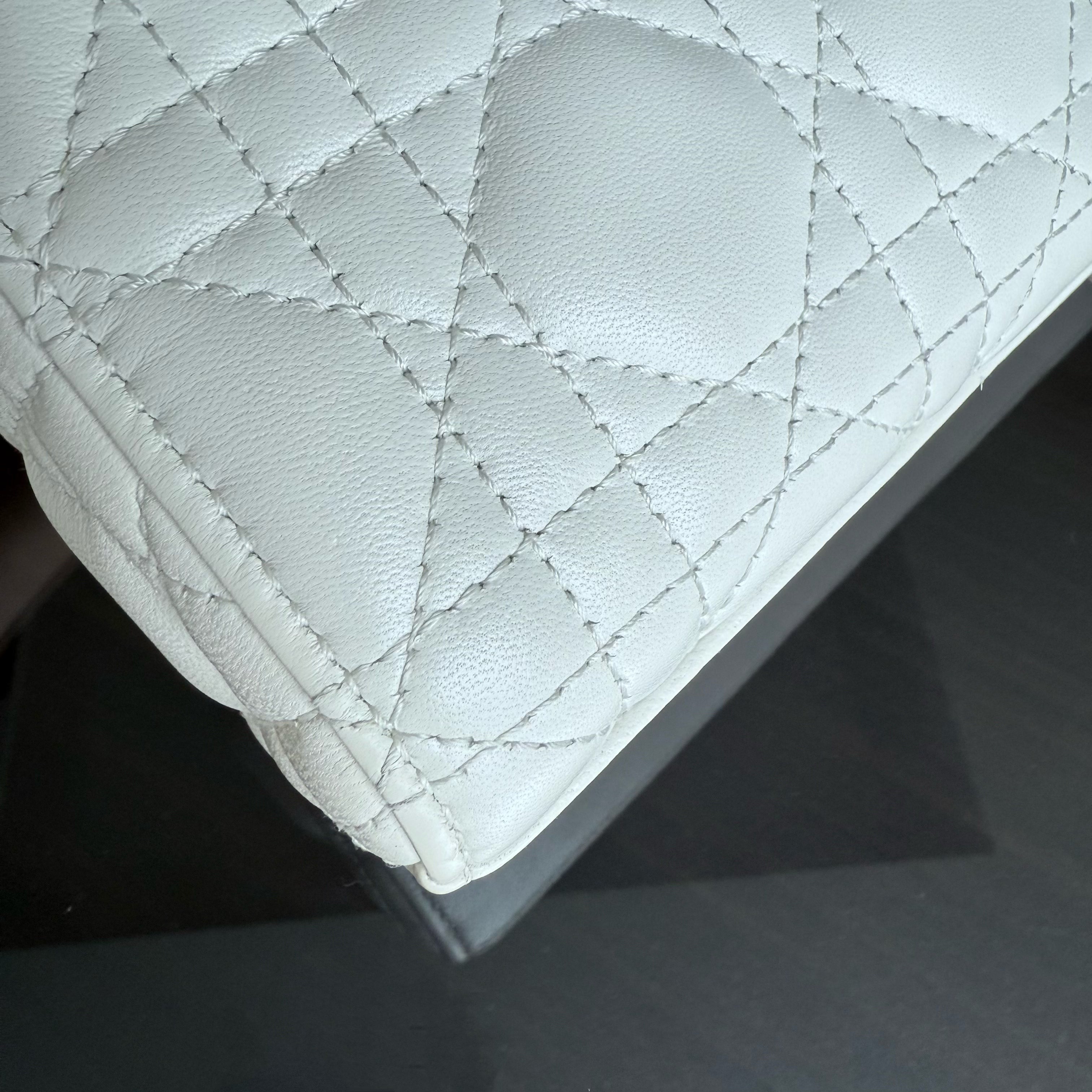 Dior D-joy Medium - Cannage Lambskin White Gold Hardware