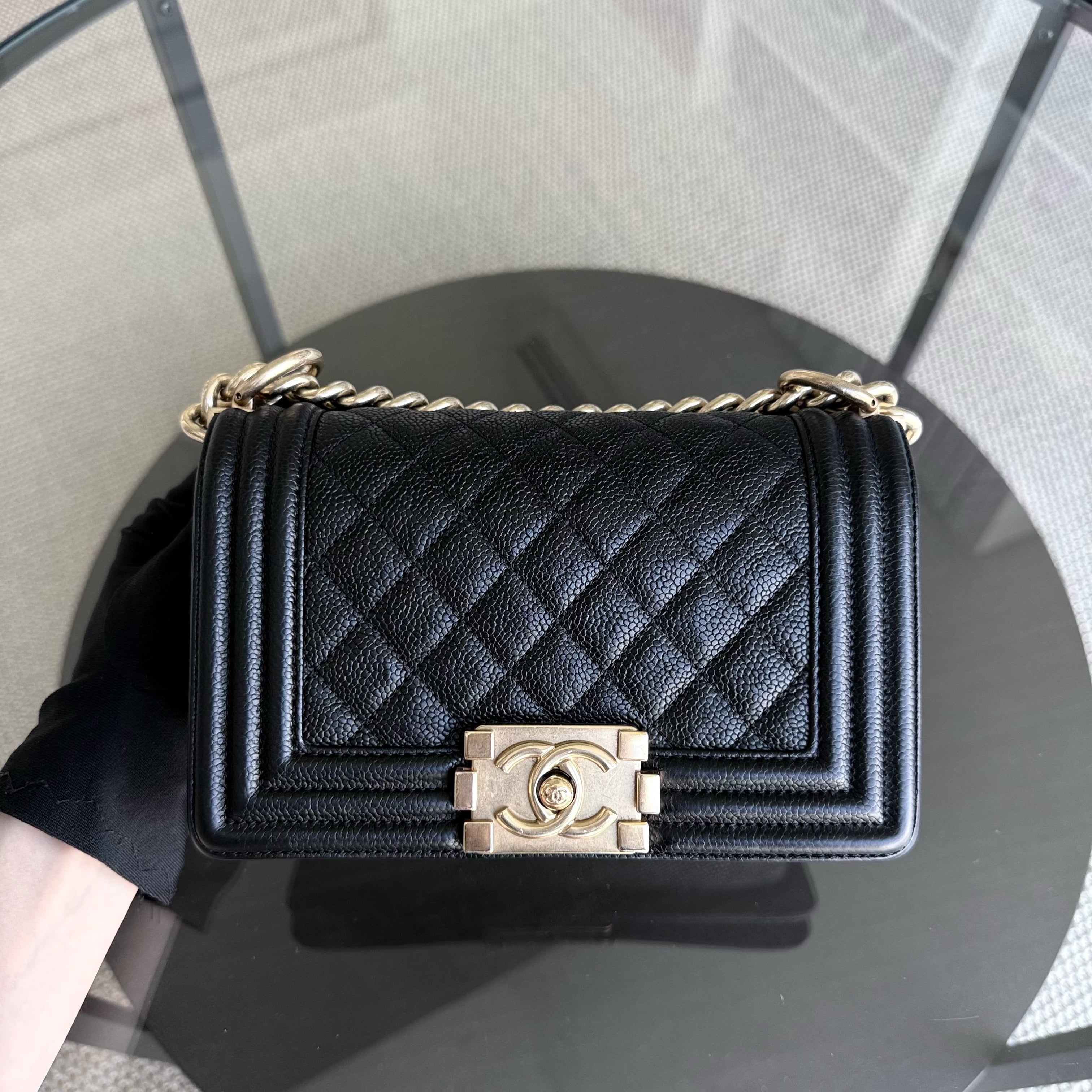 Chanel Boy Small - Caviar 20CM Quilted Black Gold Hardware Series 23