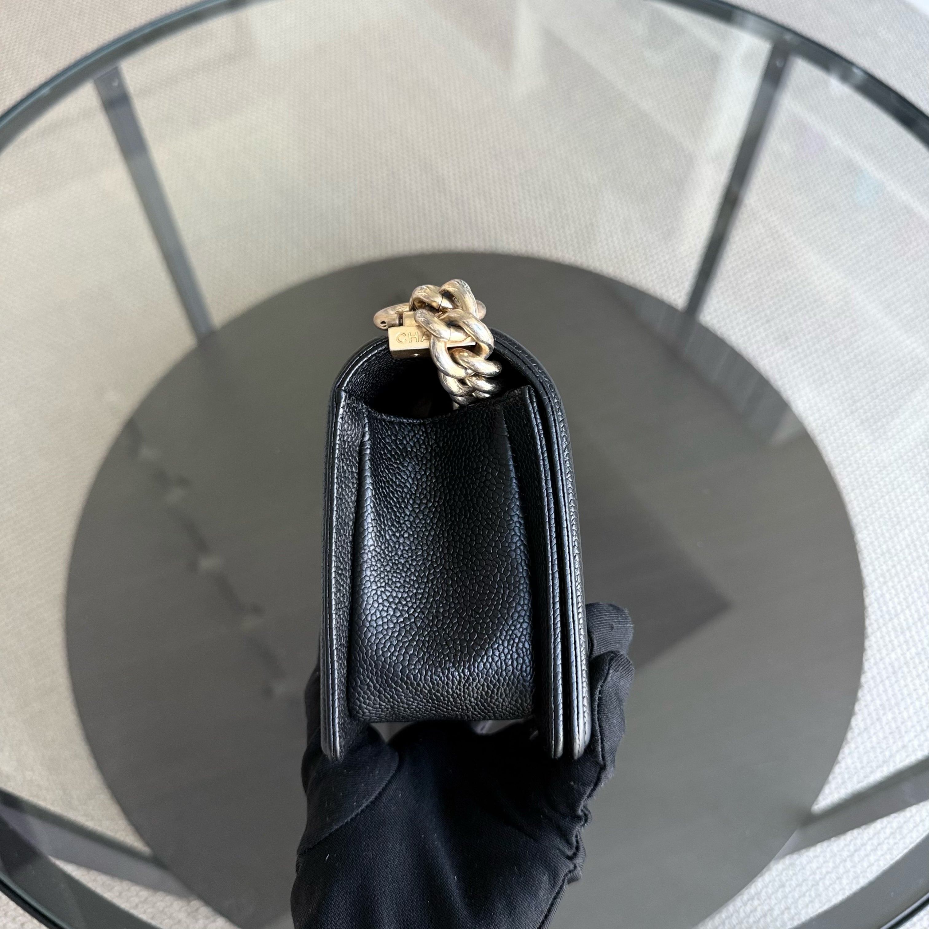 Chanel Boy Small - Caviar 20CM Quilted Black Gold Hardware Series 23