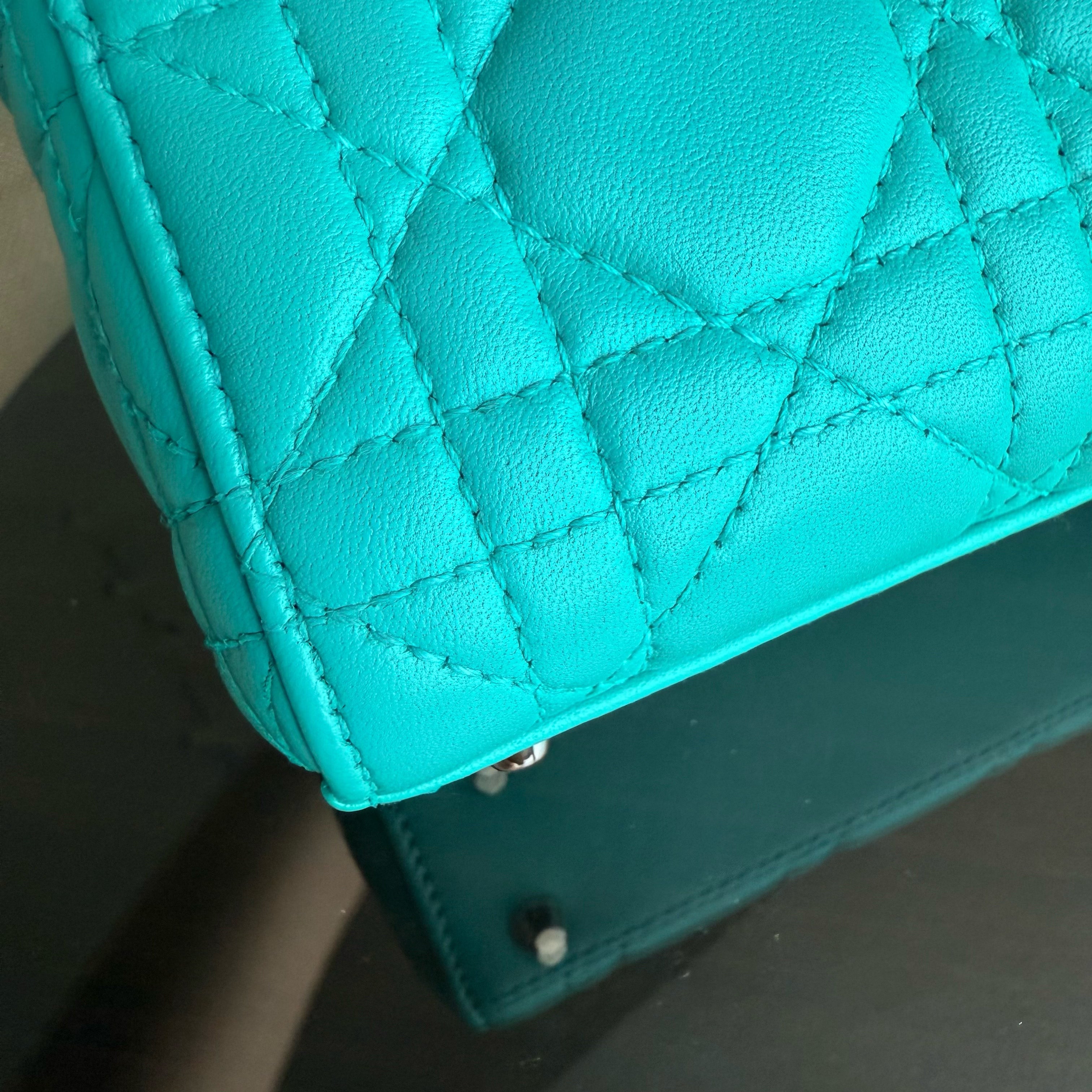 Dior Lady Mini - Cannage Lambskin Cyan Blue Silver Hardware Adjustable Strap