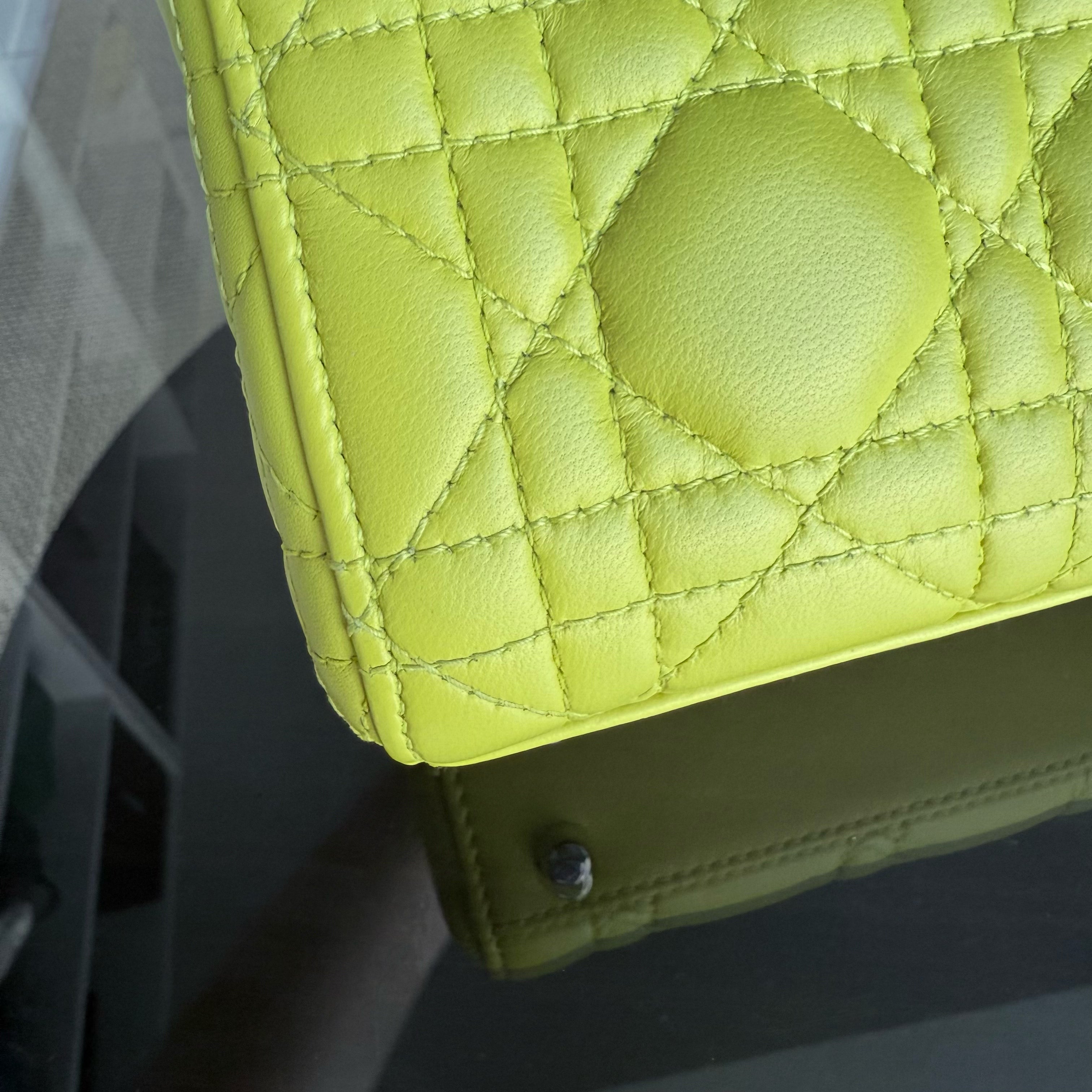 Dior Lady Mini - Cannage Lambskin Yellow Silver Hardware Adjustable Strap