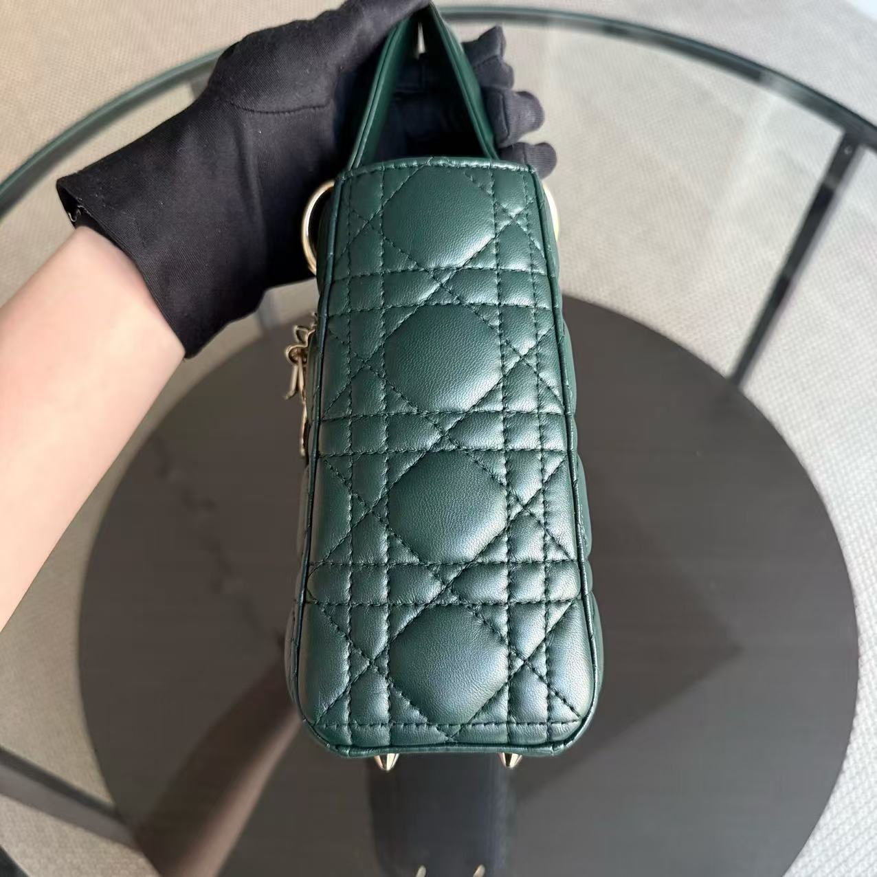 Dior Lady Small - Cannage Lambskin Dark Green Gold hardware
