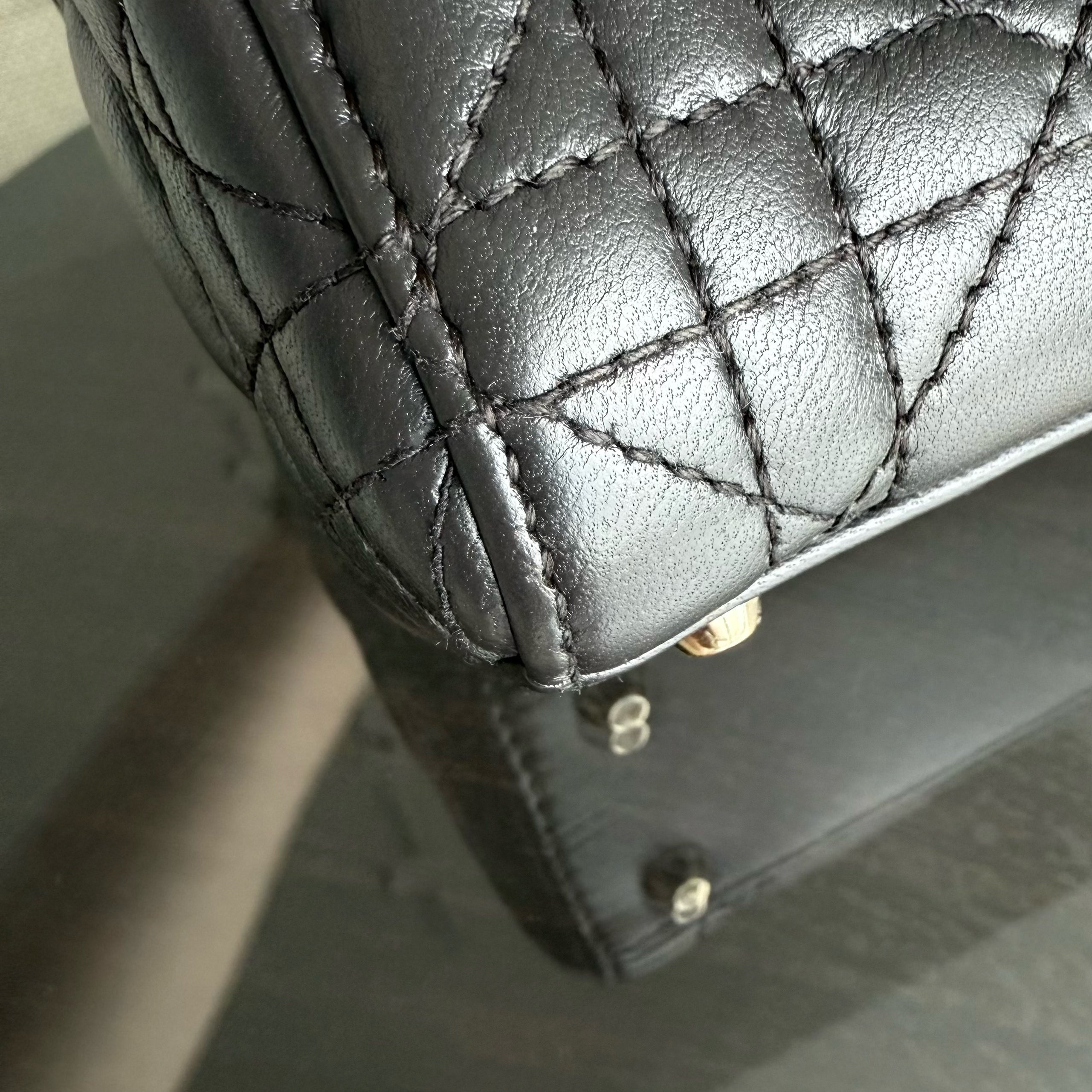 Dior Lady Mini - Cannage Lambskin Dark Grey Gray Gold Hardware Chain Strap